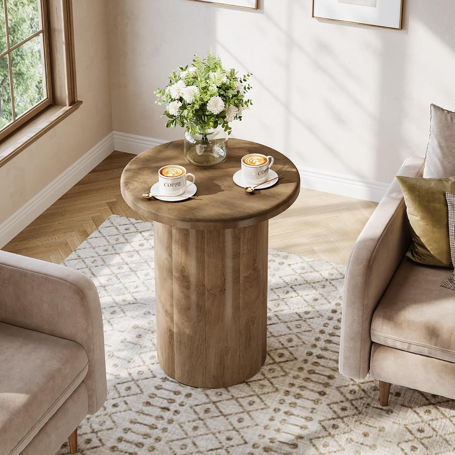 19.6" Side Table, Farmhouse Round End Table Nightstand with Fluted Base