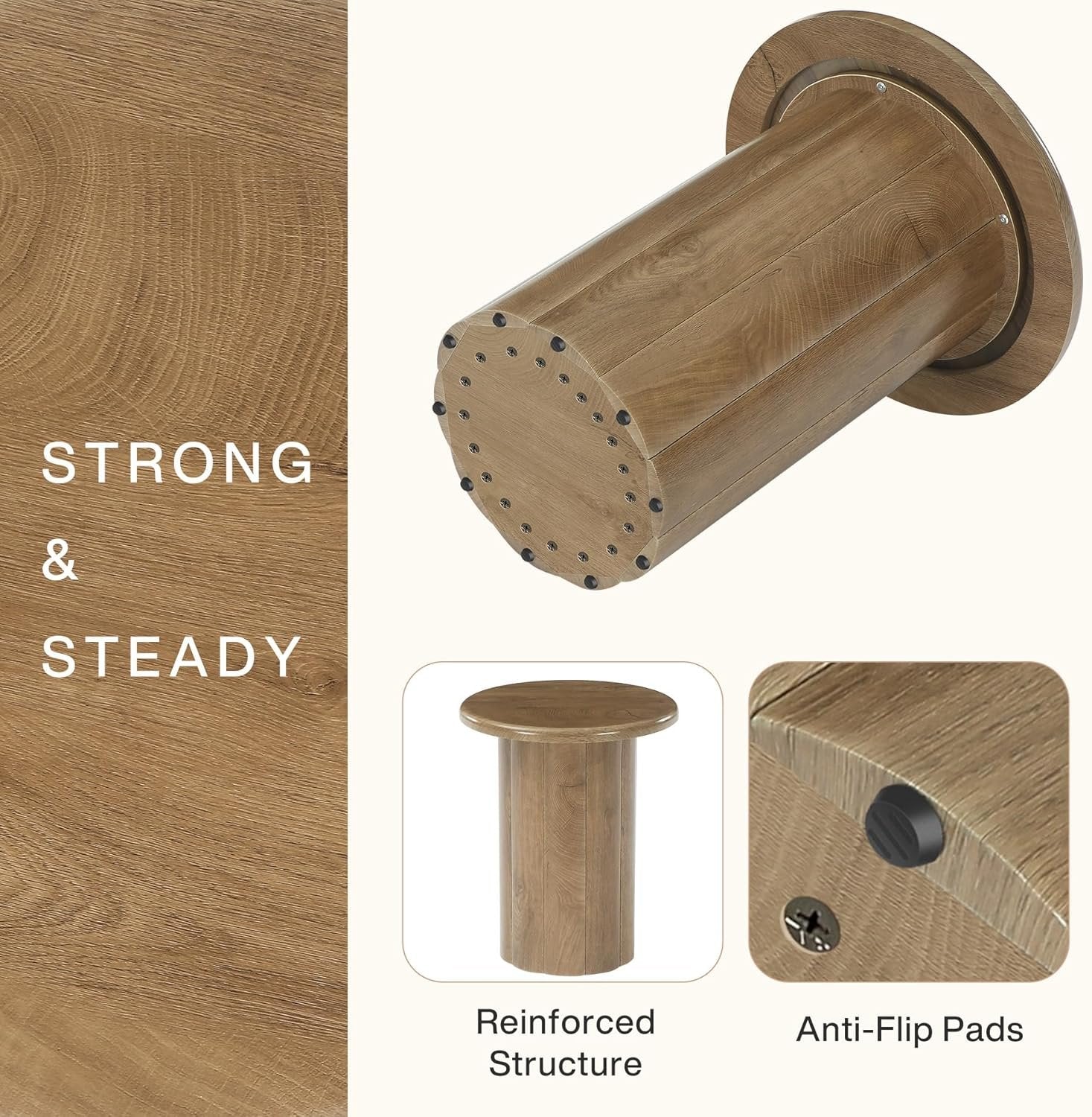 19.6" Side Table, Farmhouse Round End Table Nightstand with Fluted Base