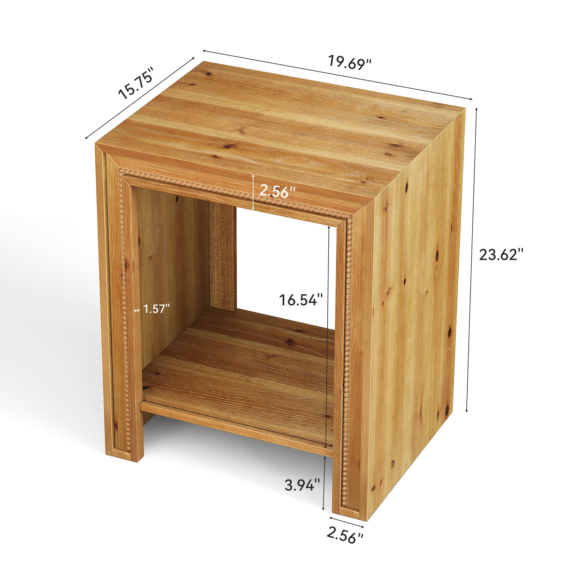 19.6" Solid Wood End Table, 2-Tier Farmhouse Side Table Nightstand with Storage Shelves