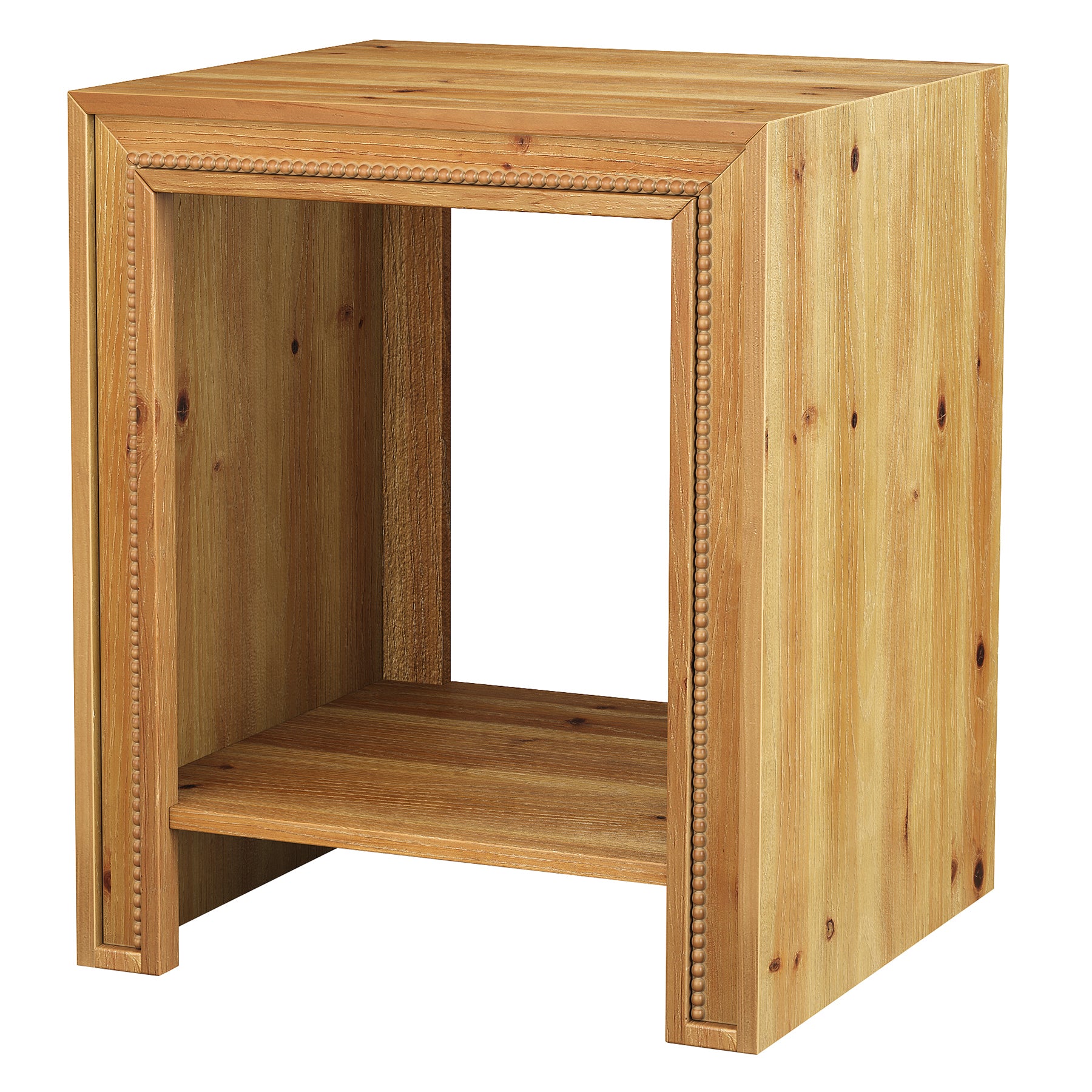 19.6" Solid Wood End Table, 2-Tier Farmhouse Side Table Nightstand with Storage Shelves