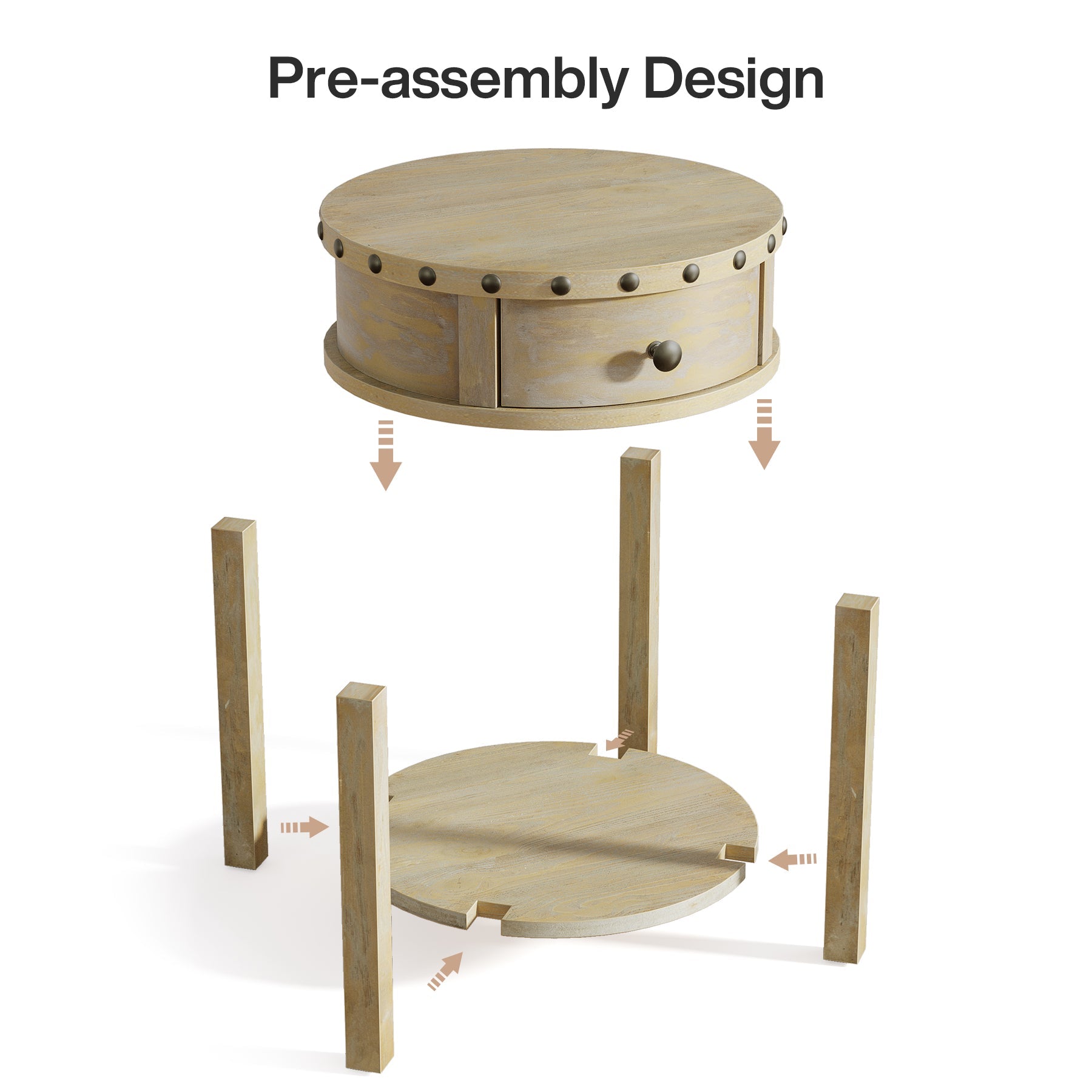 19.6" End Table, Small Side Table with Drawer and Bottom Shelf Tribesigns