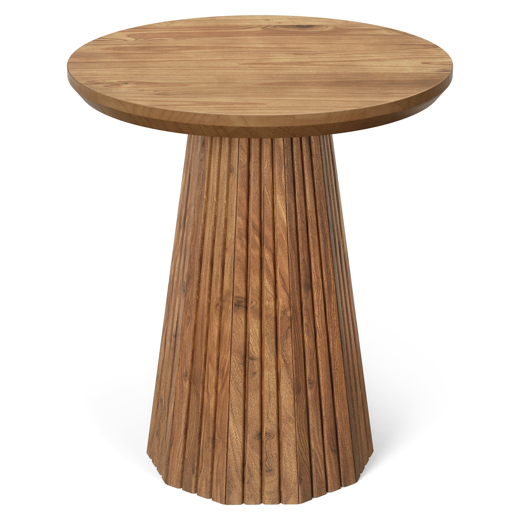 19" End Table, Solid Wood Round Pedestal Side Table with Fluted Base