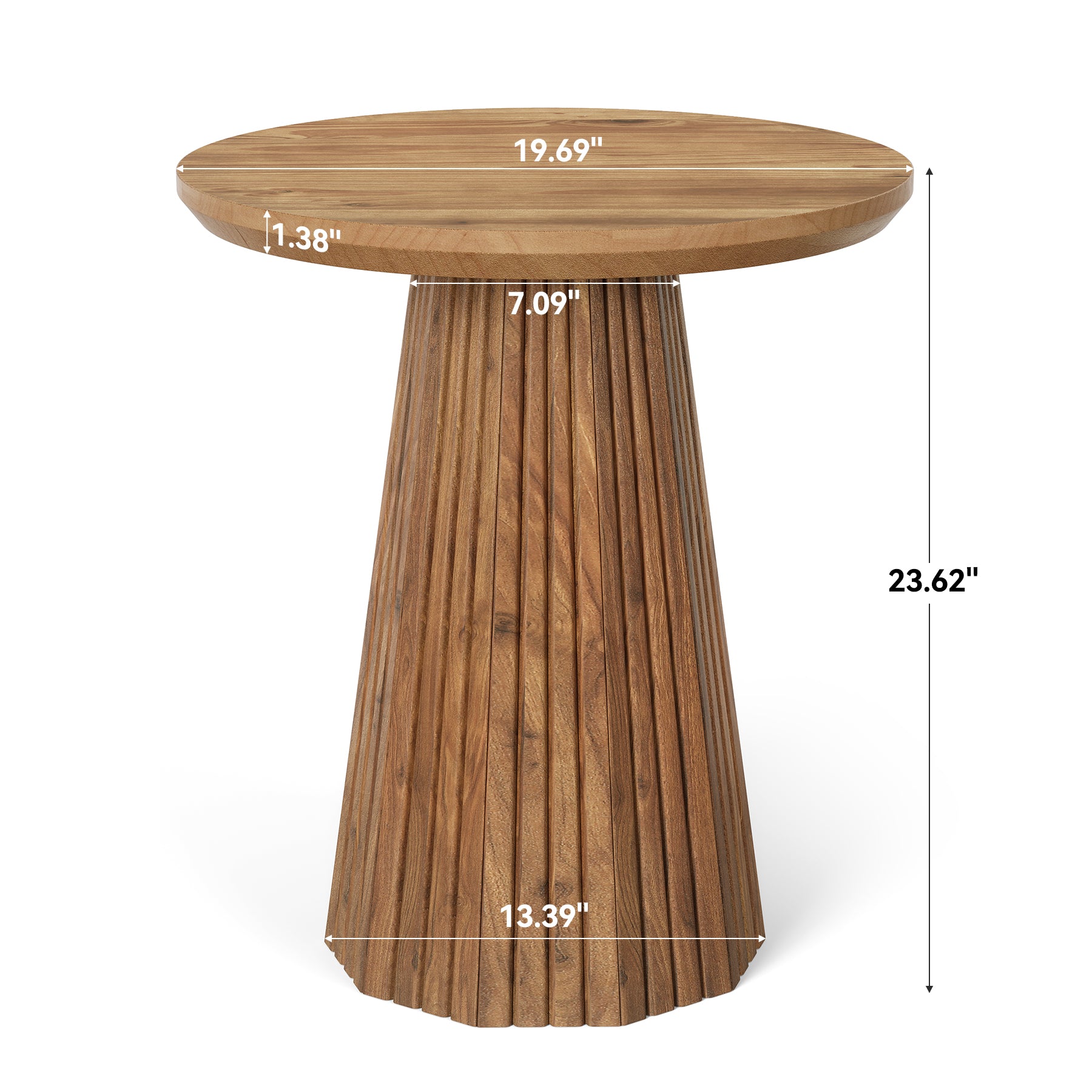 19" End Table, Solid Wood Round Pedestal Side Table with Fluted Base