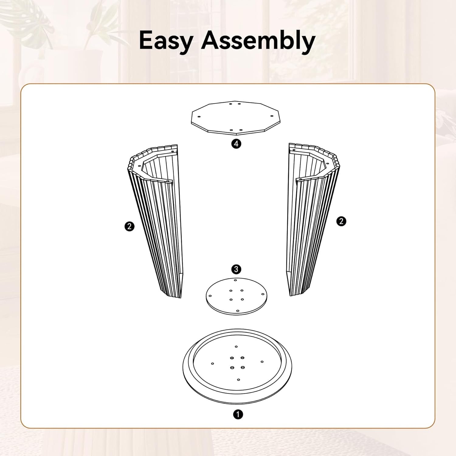 19" End Table, Solid Wood Round Pedestal Side Table with Fluted Base
