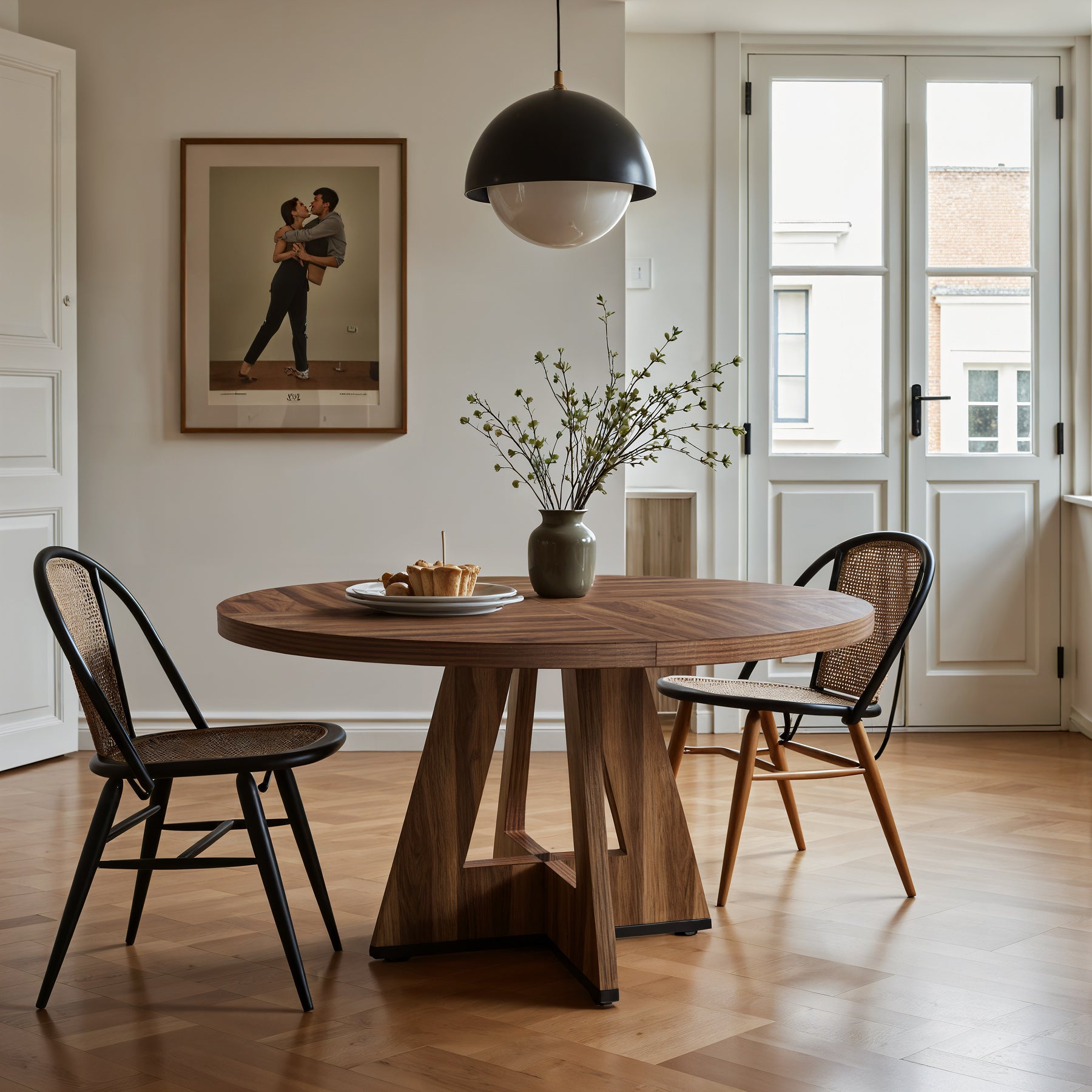 47" Round Farmhouse Dining Table for 4 People, Rustic Dining Room Table