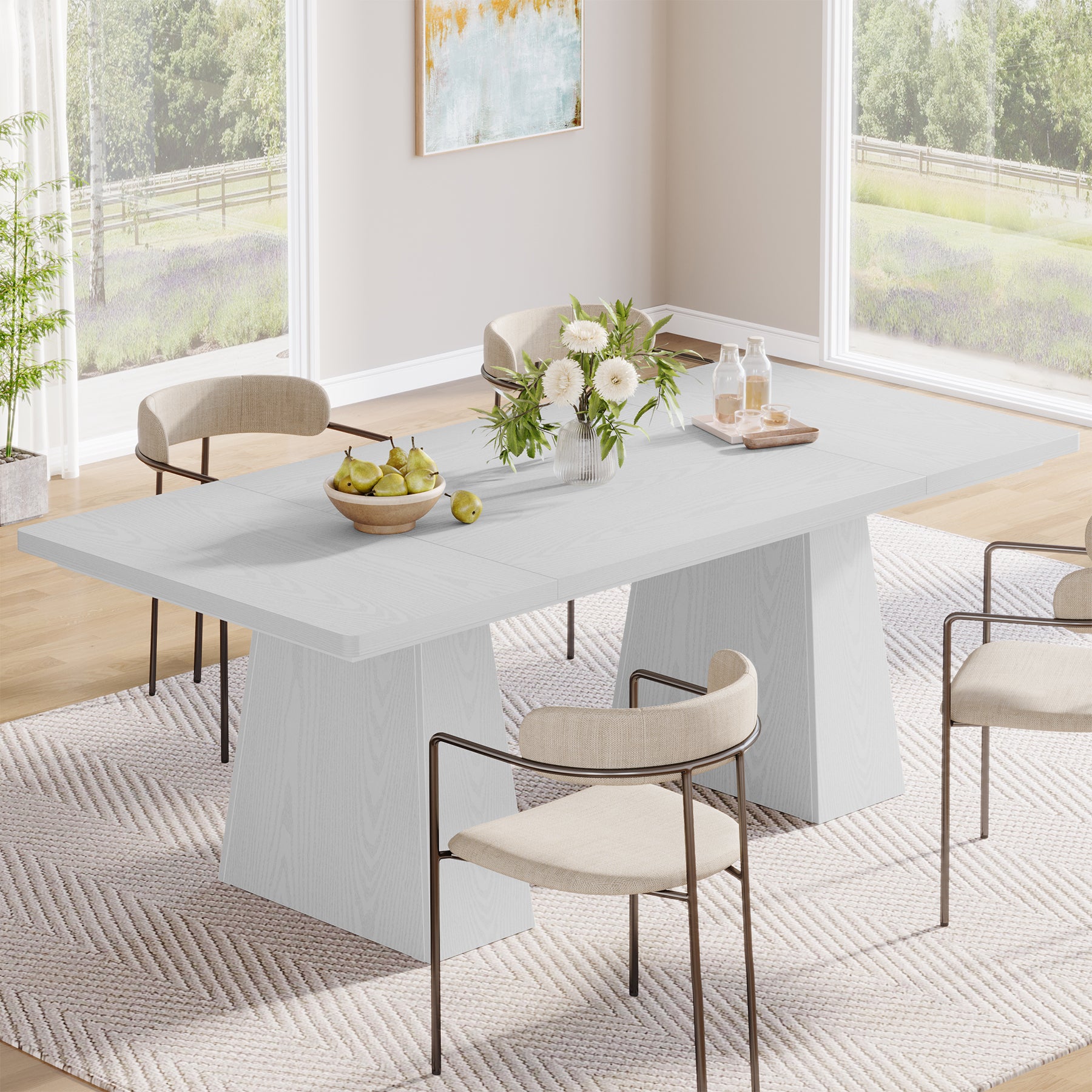 63" Dining Table, Farmhouse Wood Kitchen Table for 6 People