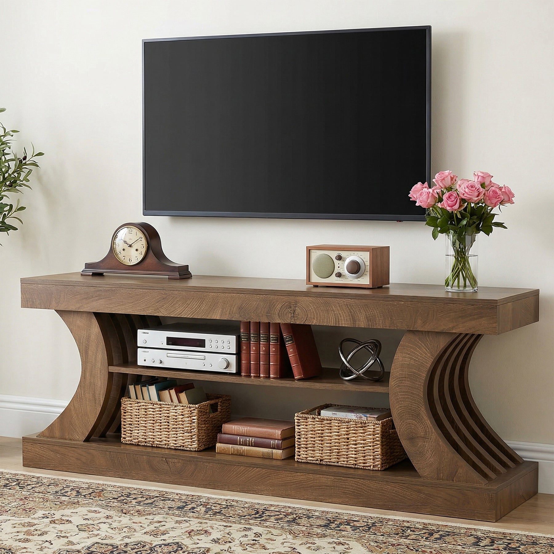 63" TV Stand with 3-Tier Storage Shelf, Entertainment Center for TVs up to 75"