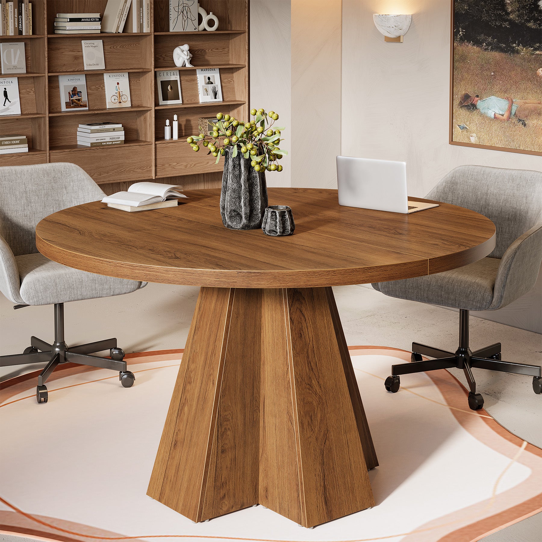 Round Conference Table, Small Meeting Table with Thickened Tabletop