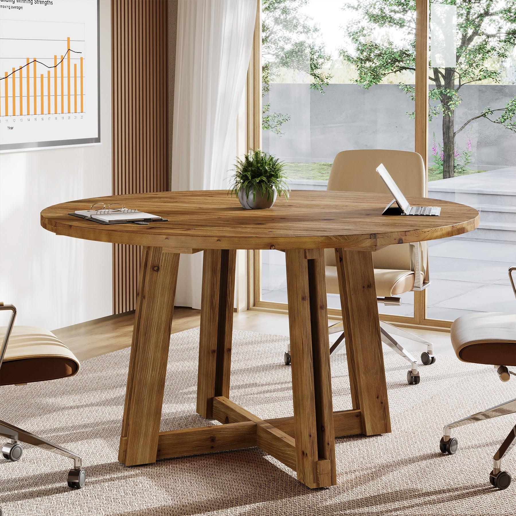 47" Wood Conference Table, Round Meeting Table with Thickened Tabletop