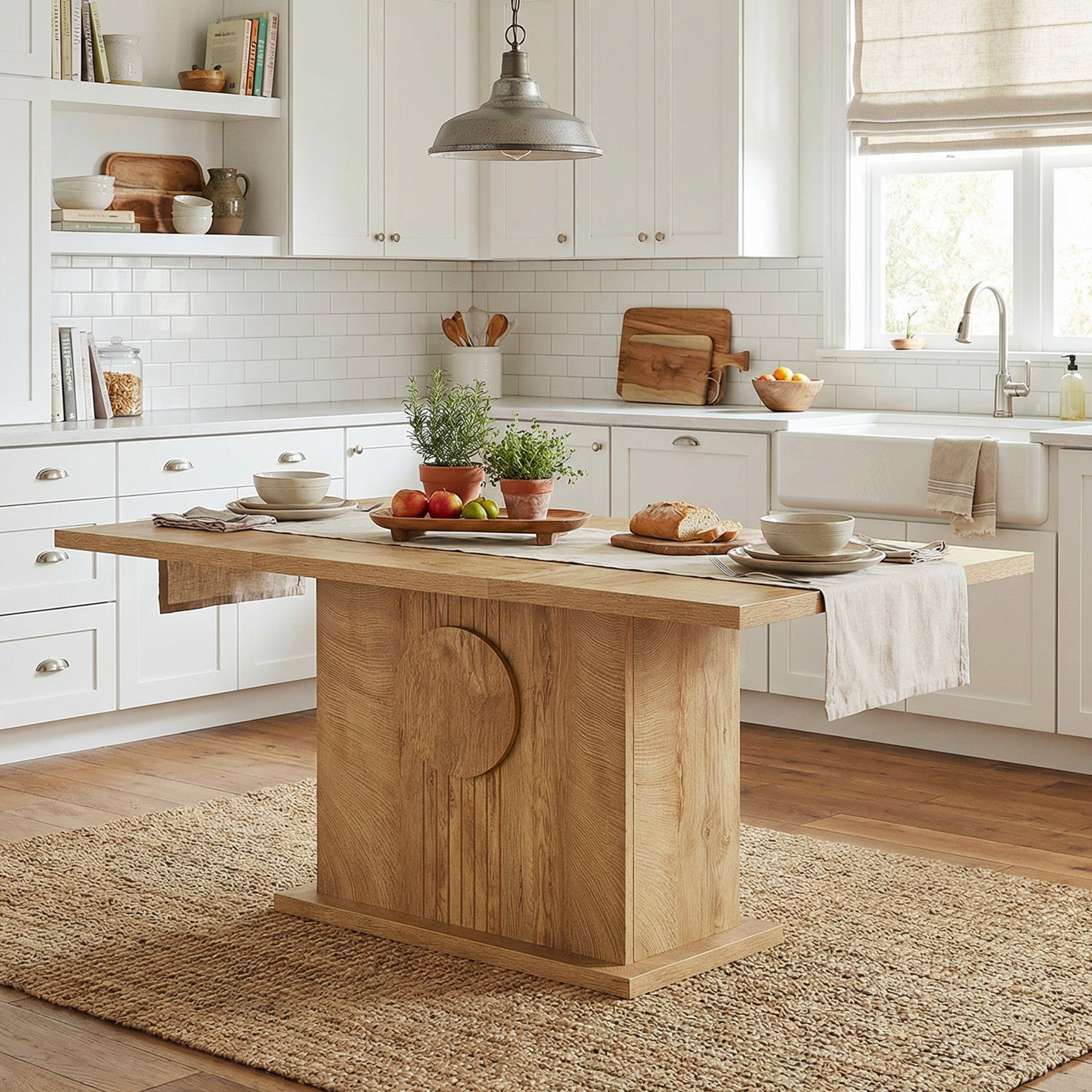 55" Rectangular Dining Table for 4–6 People, Farmhouse Wood Kitchen Table