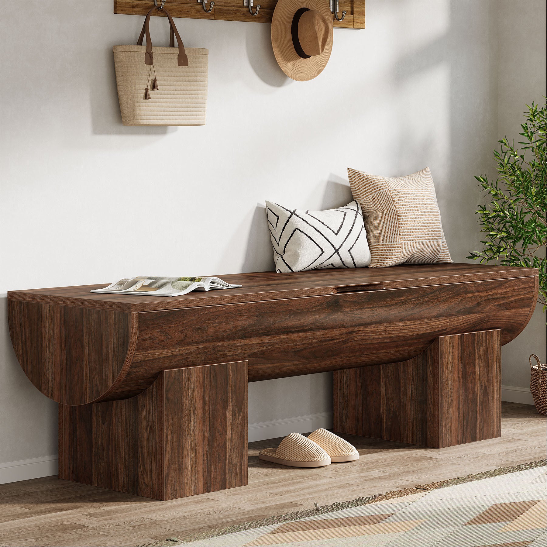 55" Farmhouse Storage Bench, Shoe Bench with Flip-Top Storage