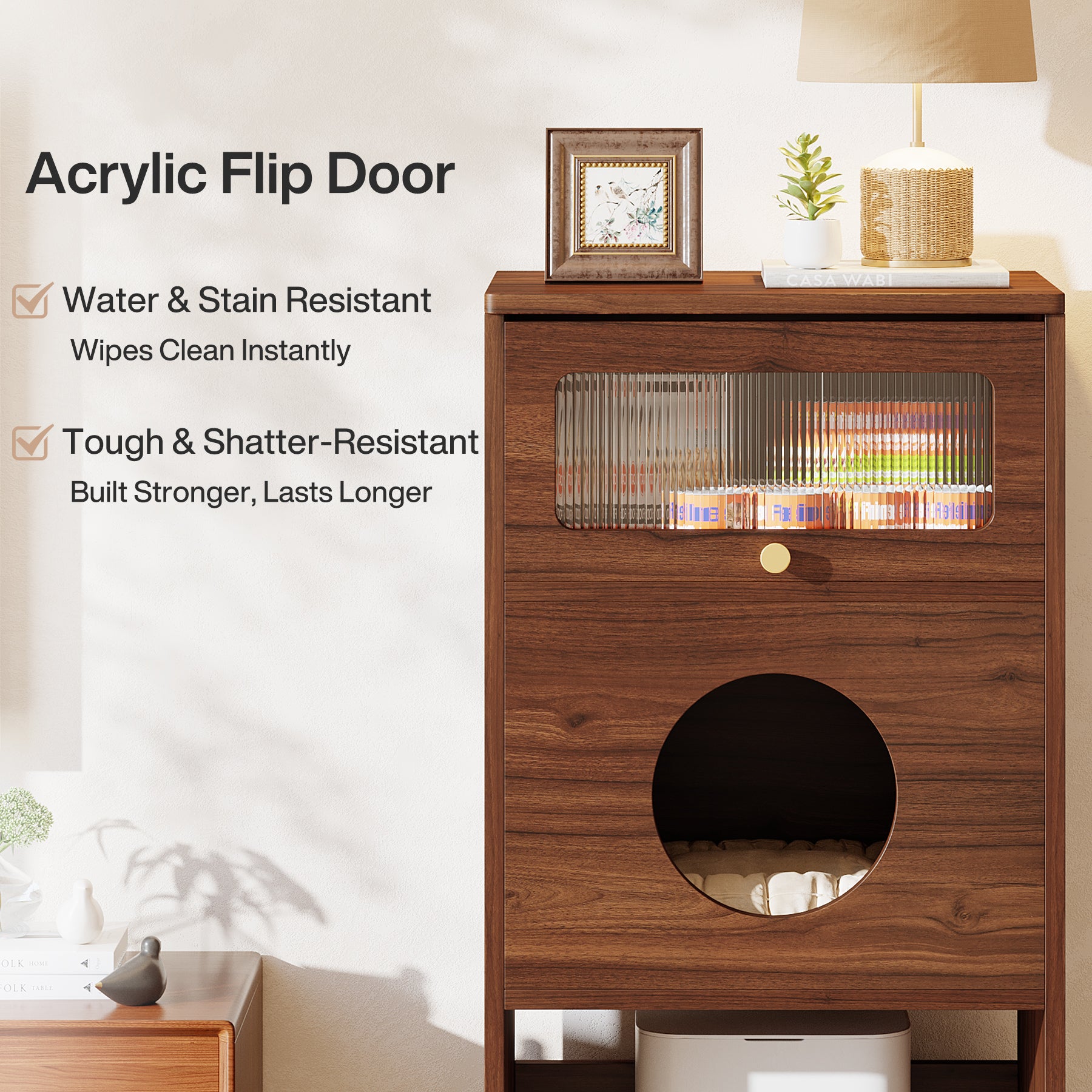 Cat Litter Box Enclosure, Modern Kitty House End Table with Acrylic Door