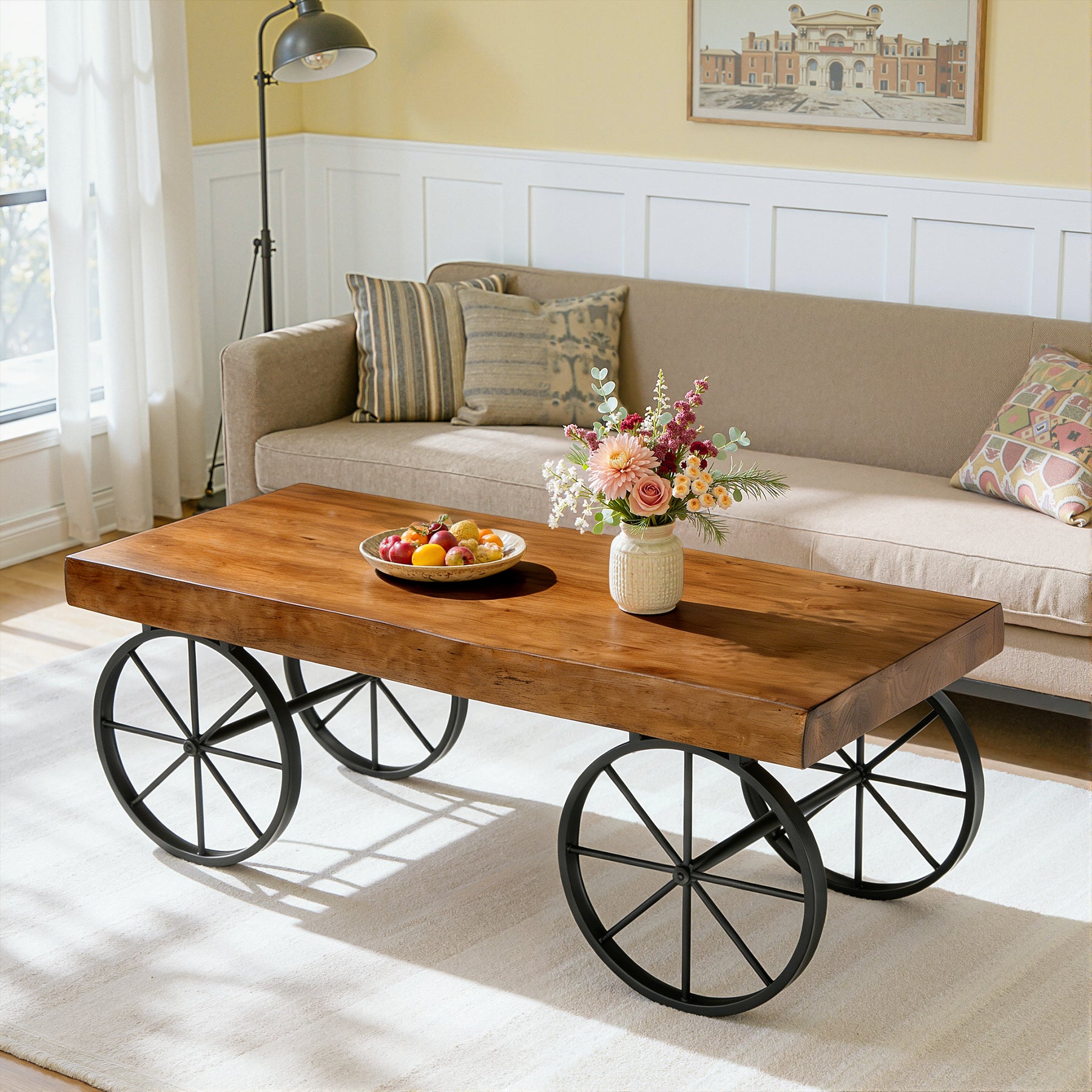 Tribesigns 47.24" Solid Wood Coffee Table, Live Edge Center Table for Living Room