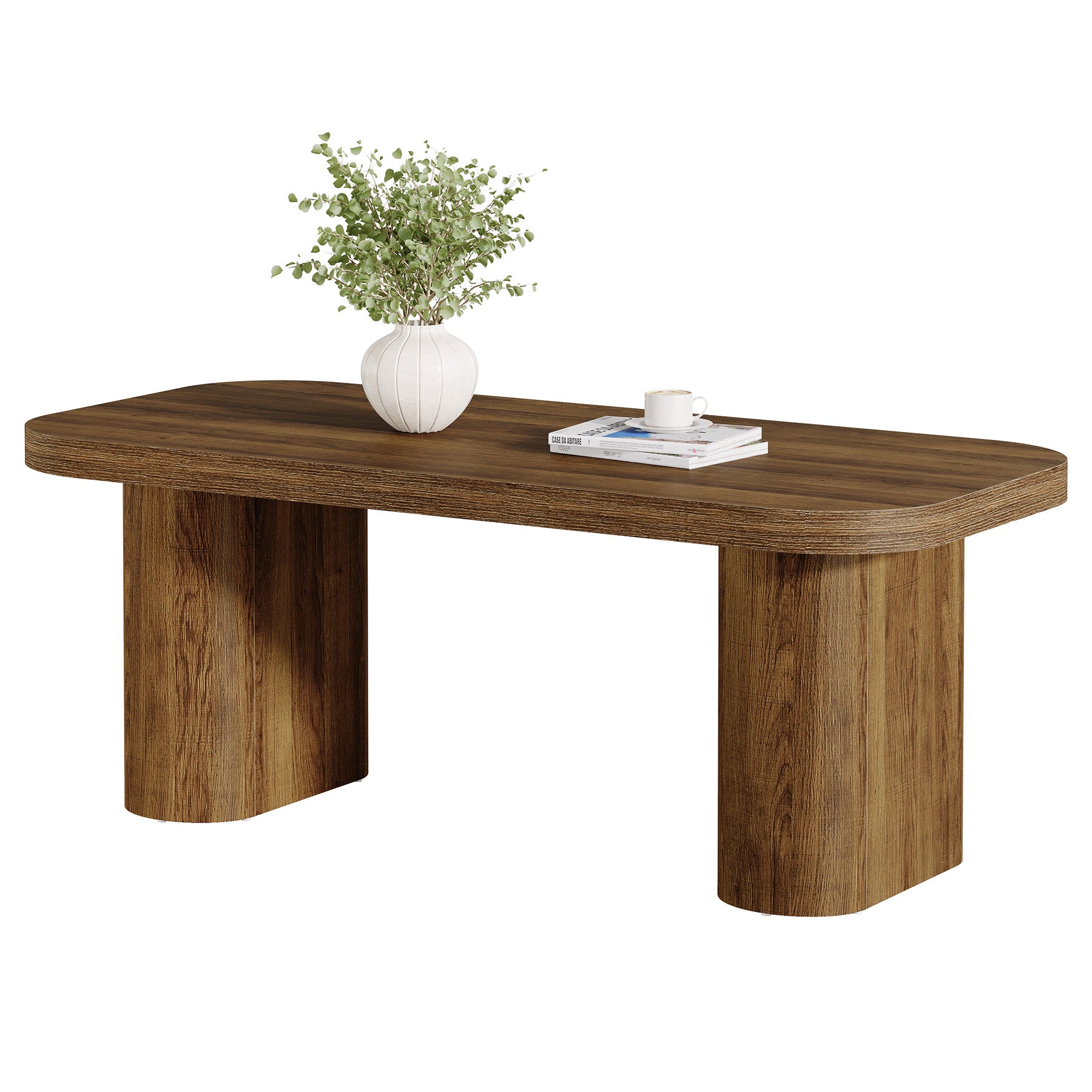47-Inch Farmhouse Coffee Table, Rectangular Center Table with Rounded Corners and Sturdy Base