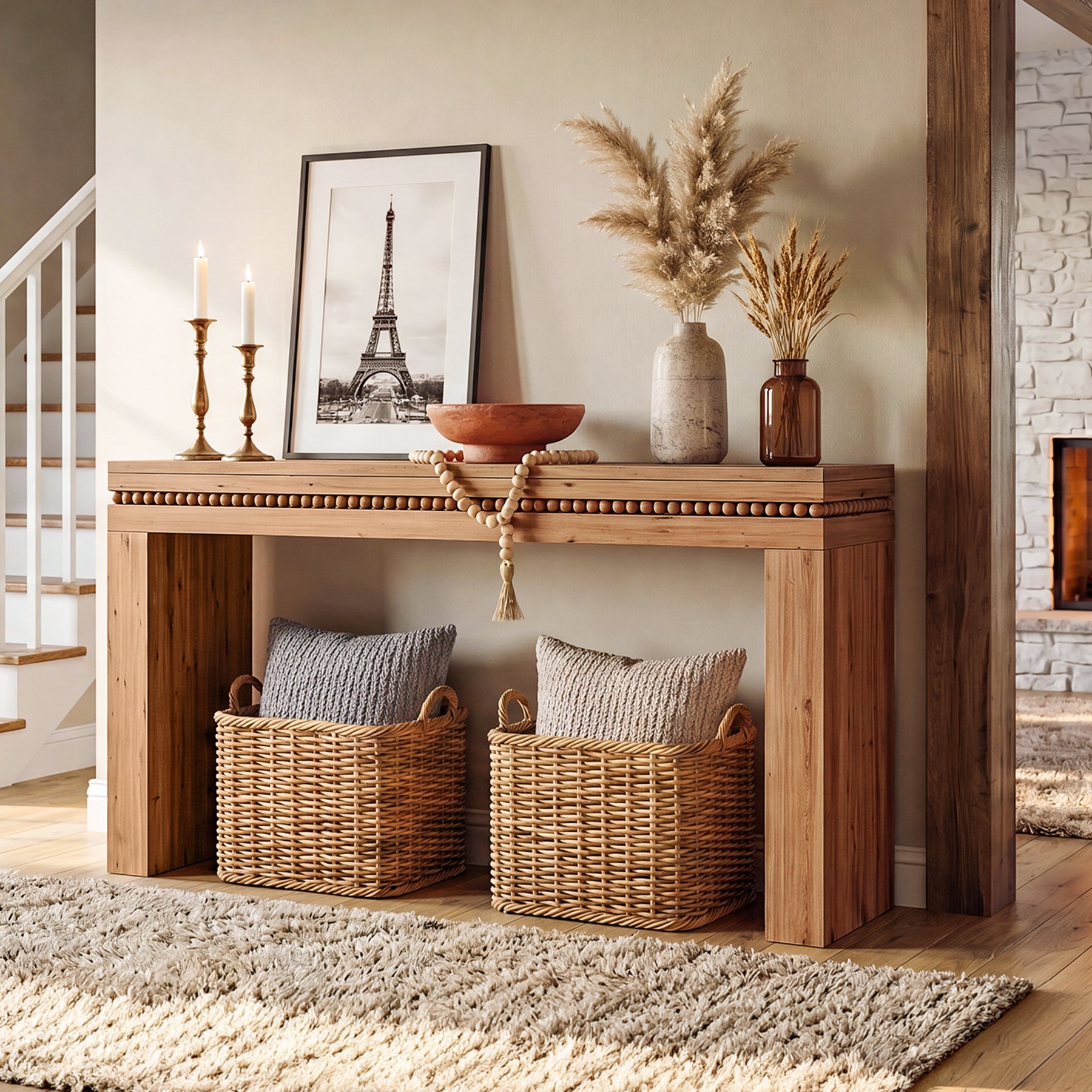 63" Solid Wood Console Table, Mid-Century Sofa Table Behind the Couch for Hallway Foyer
