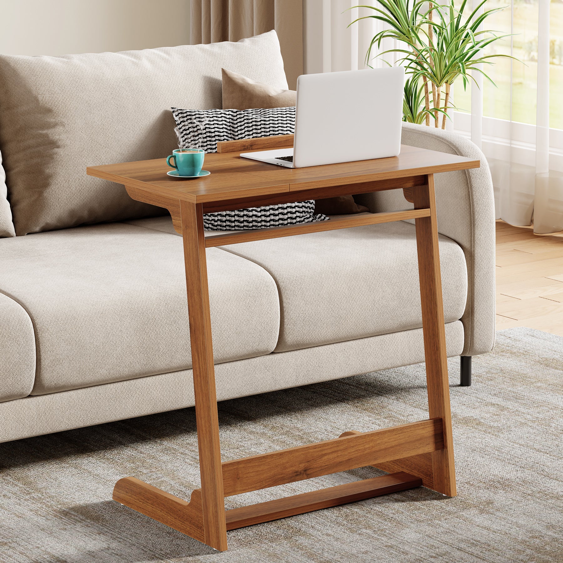 C-Shaped End Table, 25" Side Table With Tiltable Board For Living Room