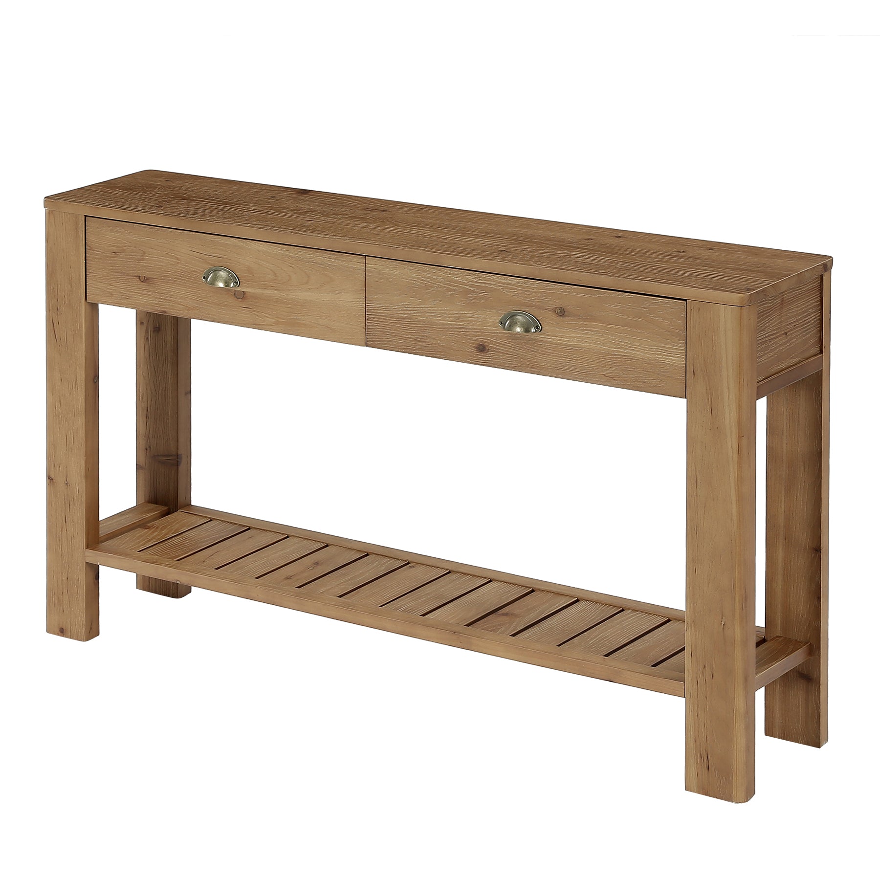 55" Solid Wood Console Table, Narrow Entryway Table with 2 Drawers & Storage Shelf,