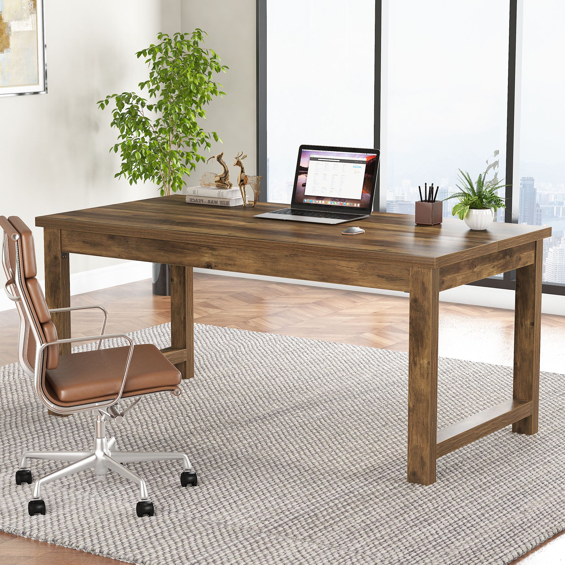 63" Executive Desk, Sturdy Home Office Computer Desk Writing Table