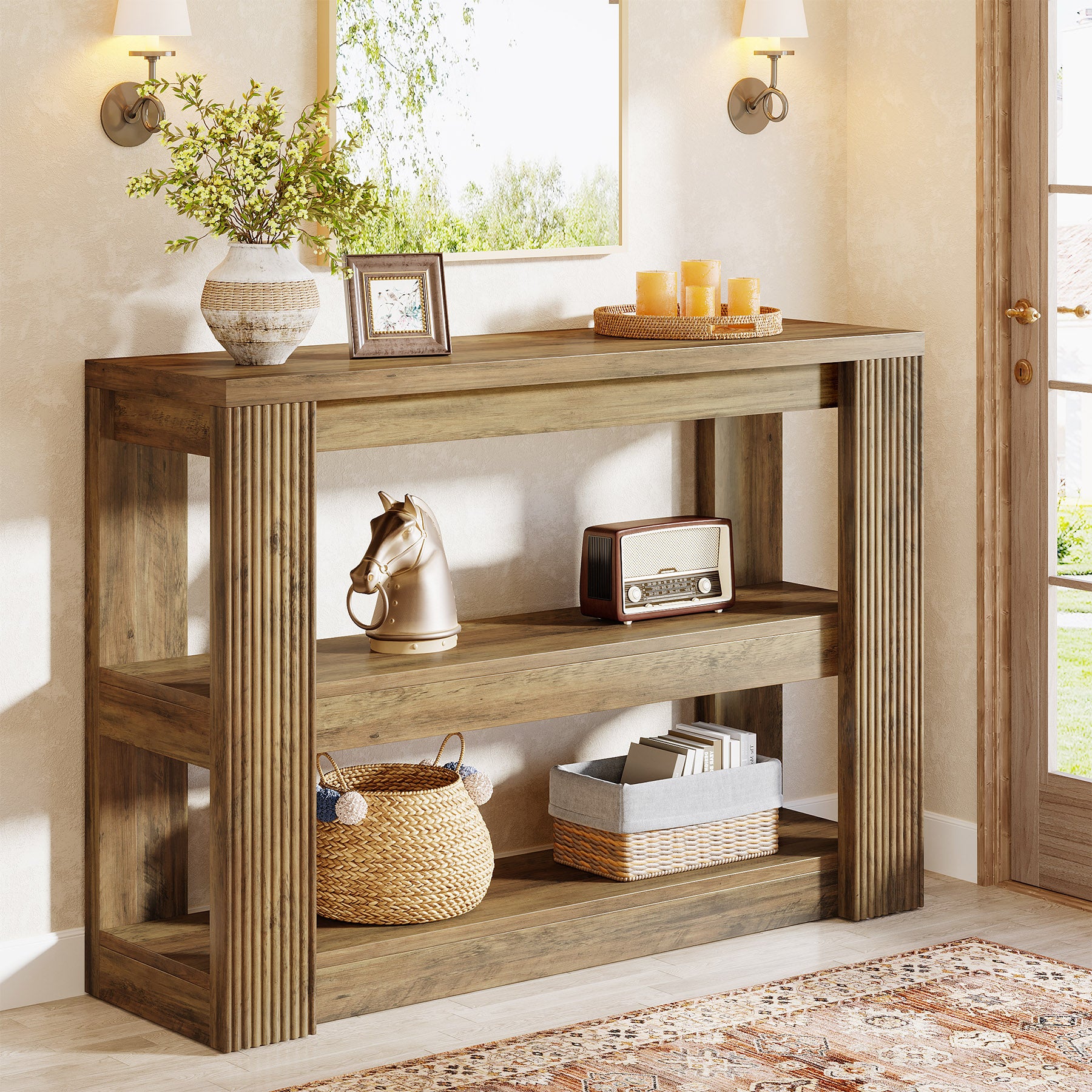41.3" 3-Tier Farmhouse Console Table, Narrow Entryway Sofa Table with Storage Shelves for Hallway, Living Room, or Foyer