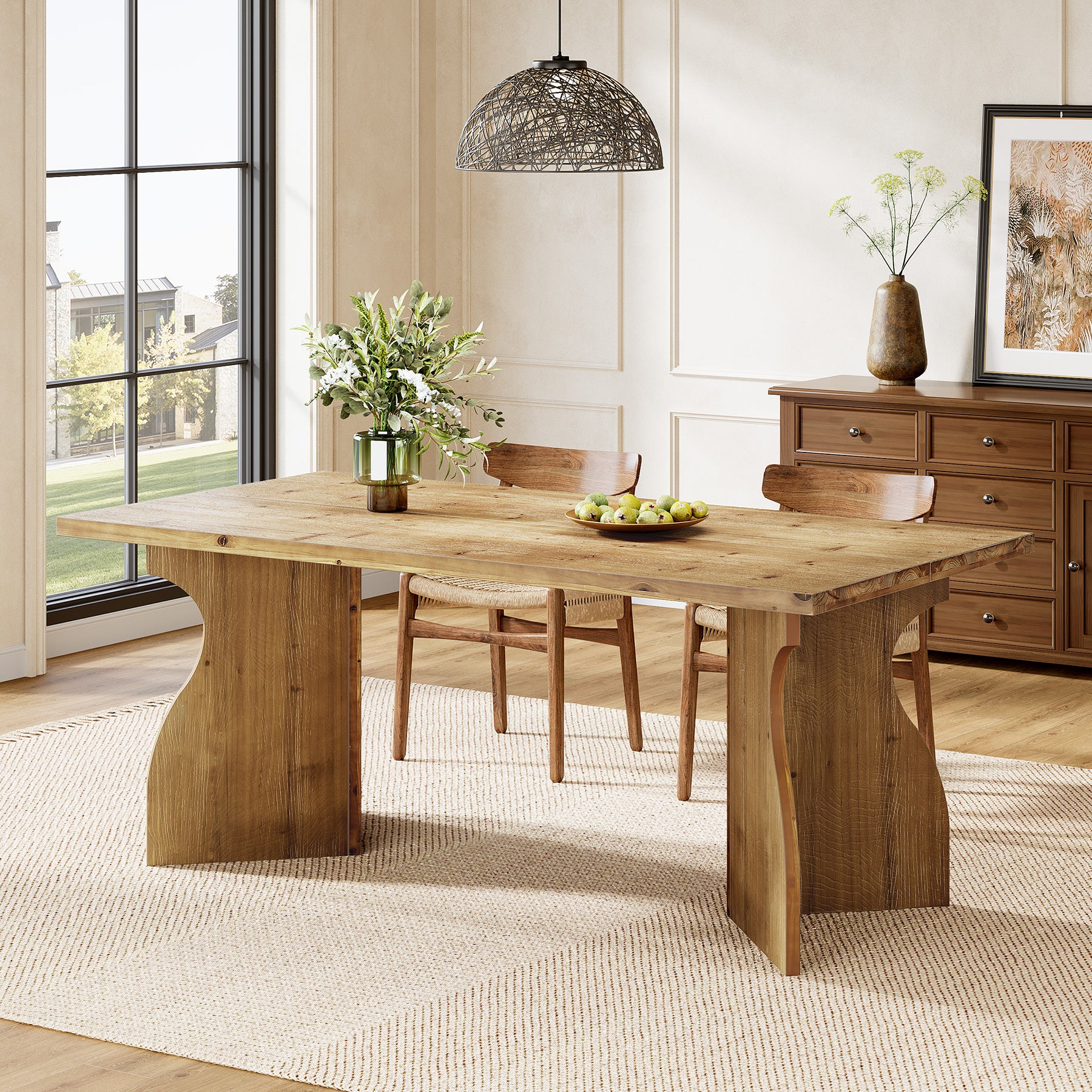 Tribesigns 63-Inch Solid Wood Dining Table, Rectangular Kitchen Table for 4-6 People