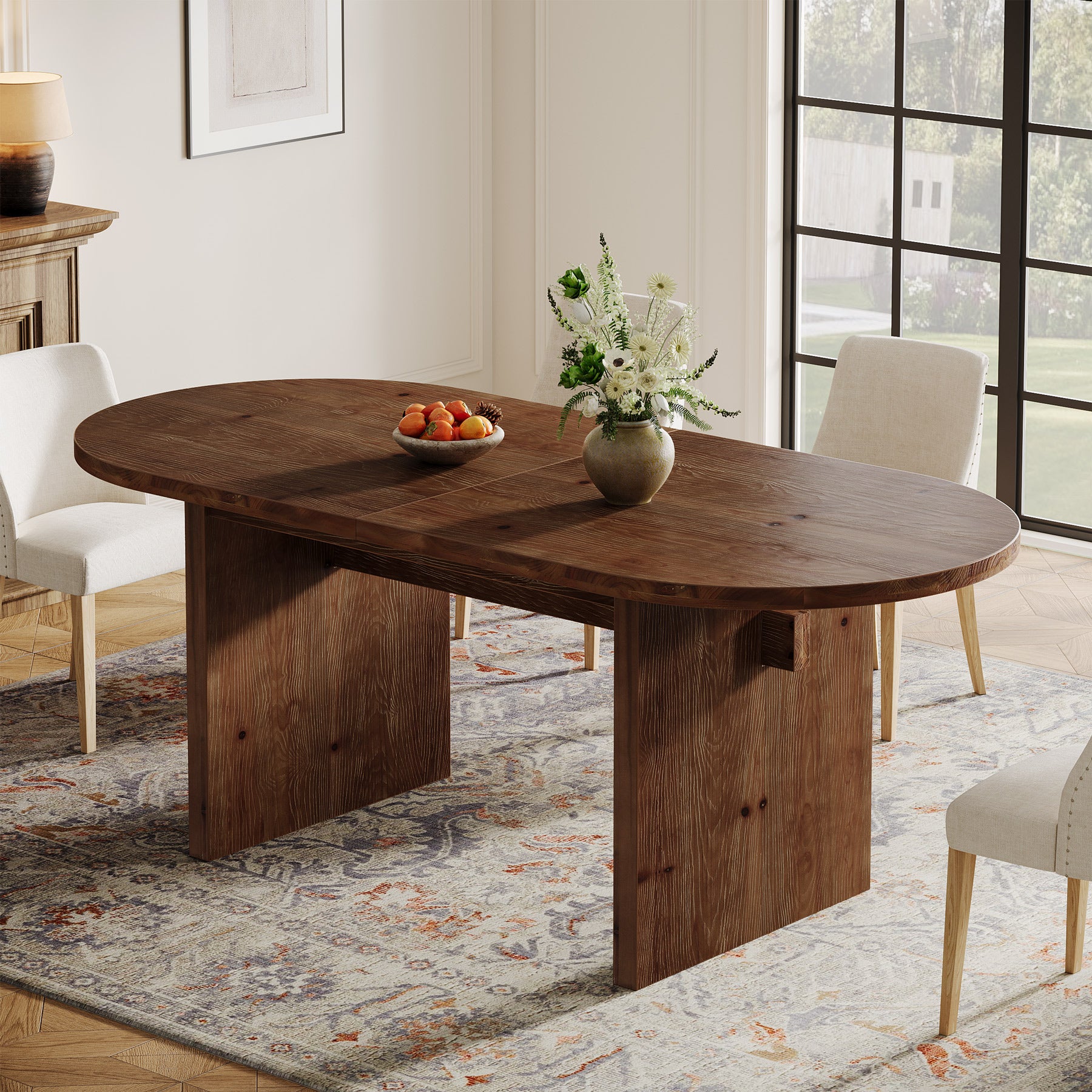 Solid Wood Dining Table, 63" Oval Kitchen Dinner Table for 4-6