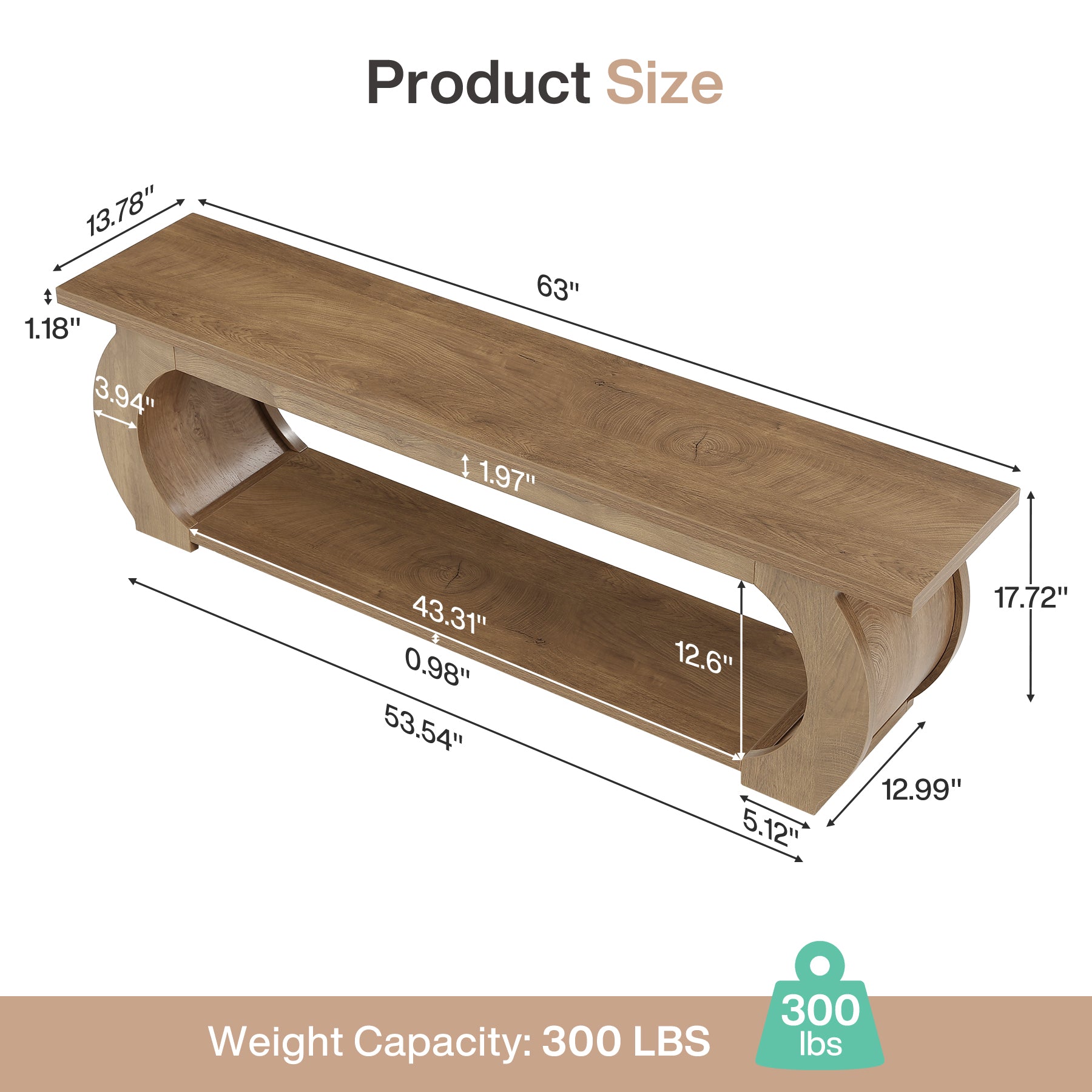 63" Farmhouse Entryway Bench with Storage Shelf, Wooden Shoe Bench