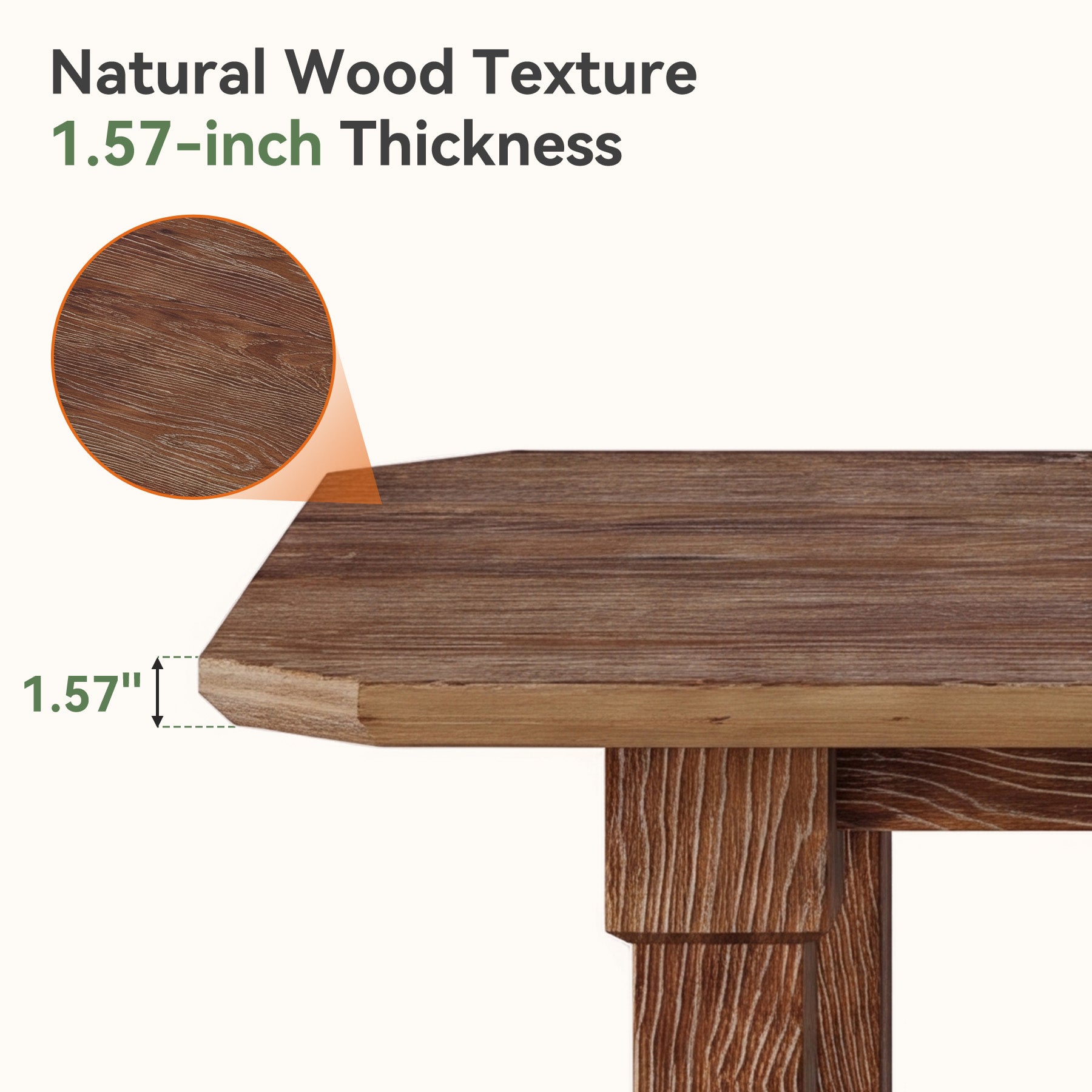 63" Solid Wood Dining Table for 4–6, Farmhouse Rectangular Kitchen Table with Heavy-Duty Legs & Crossbar Support