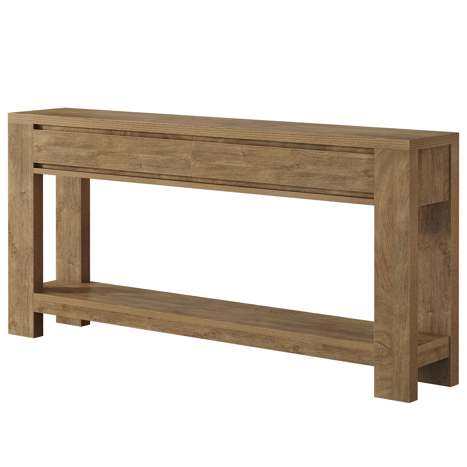 63" Console Table with 2 Storage Drawers, Farmhouse Entryway Table with Open Shelf