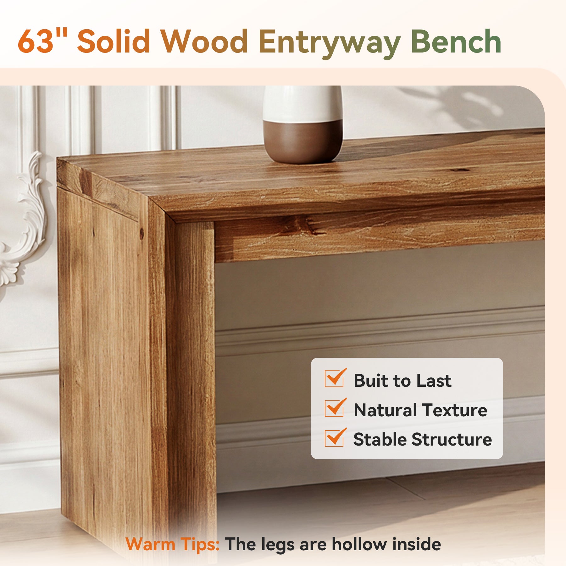 63" Solid Wood TV Stand for 65" TV, Farmhouse Entertainment Center Low Media Console
