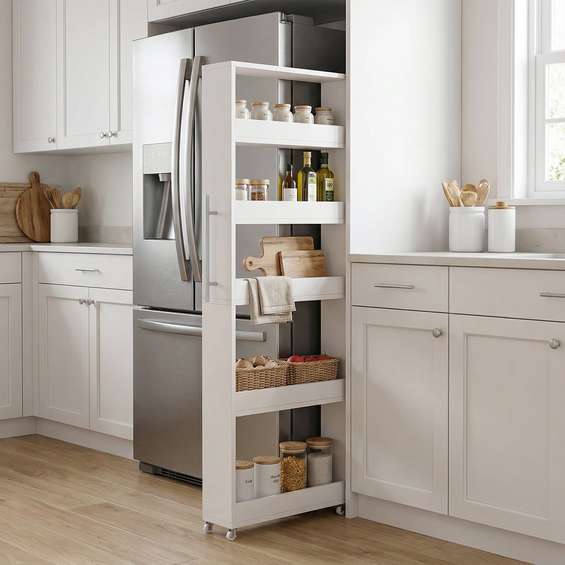 63" Utility Cart on Wheels, 5-Tier Narrow Mobile Shelf Organizer