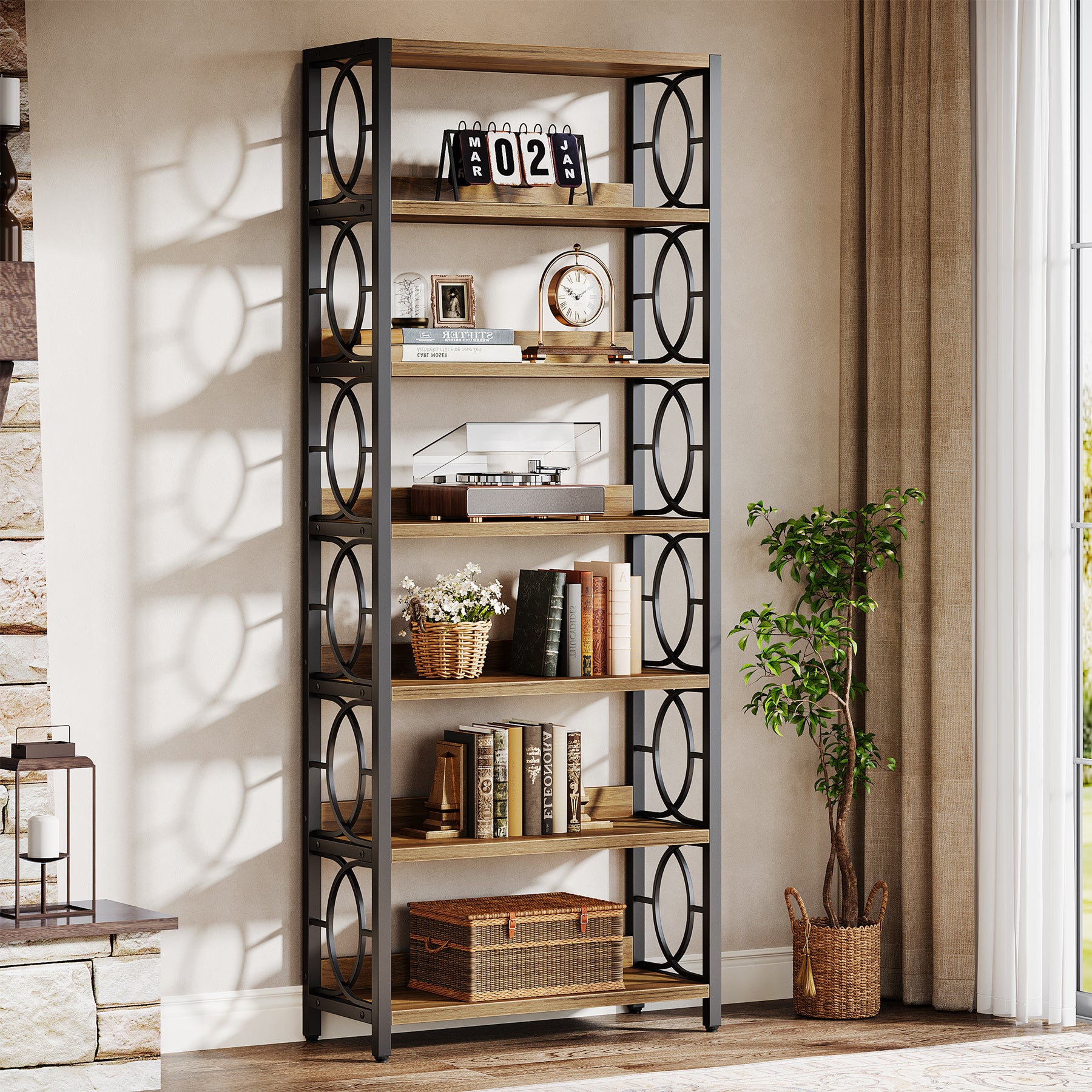 6 - Tier Bookshelf, 70.86" Bookcase Industrial Freestanding Display Shelf Tribesigns