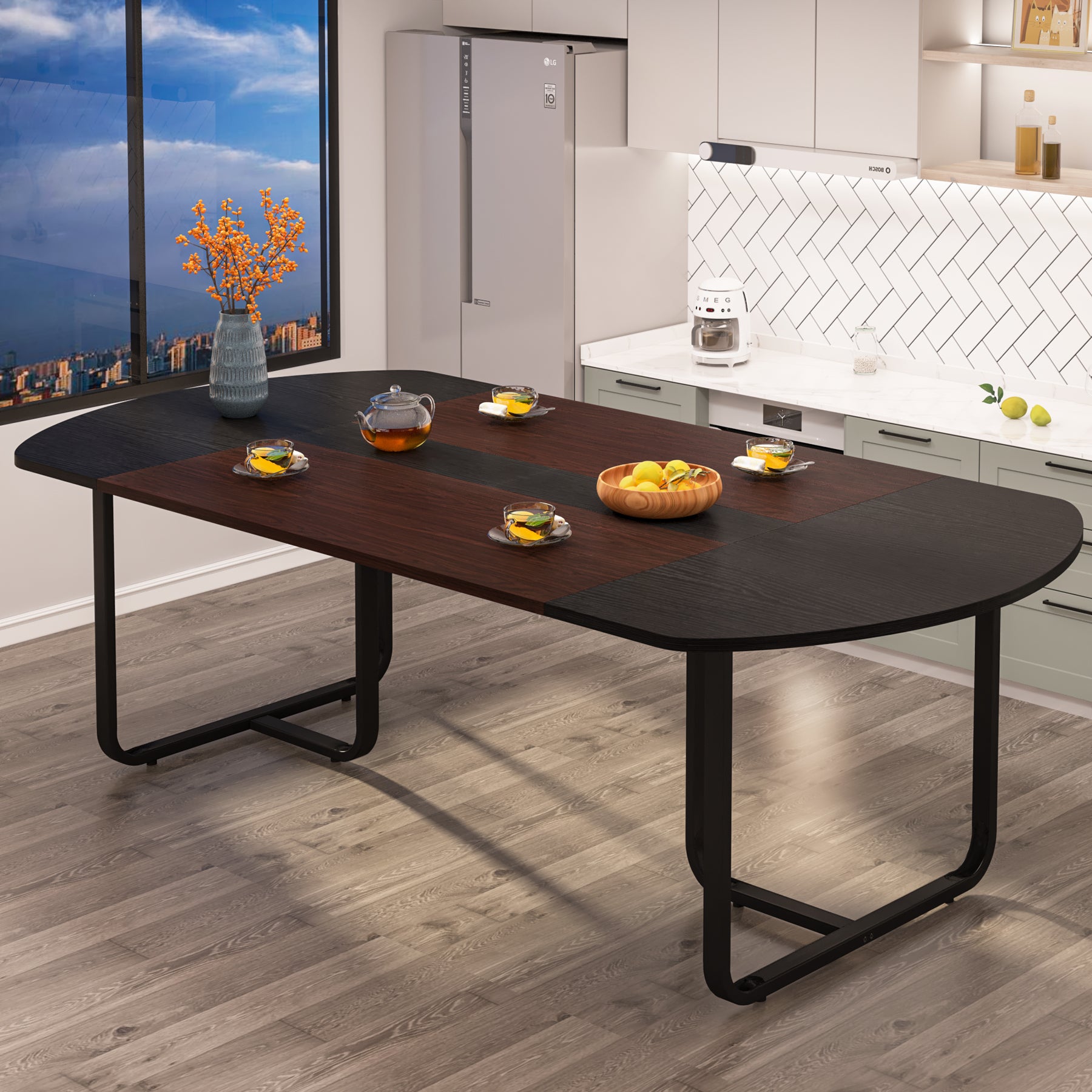 70.86" Oval Dining Table, Modern Kitchen Table for for 6-8 People Tribesigns