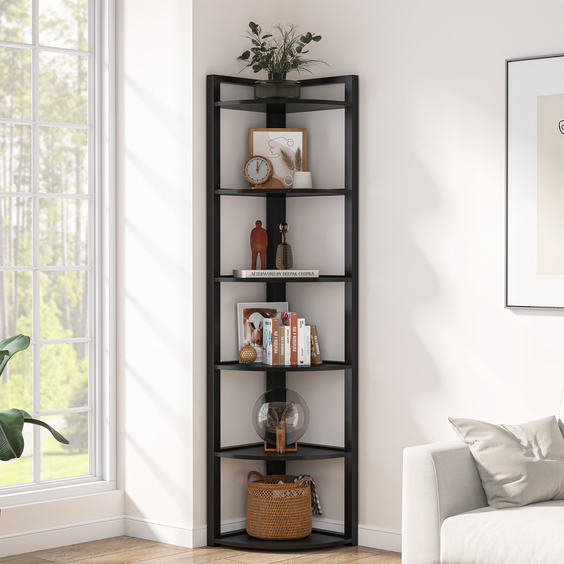 6-Tier Corner Shelf, 70.9 Inch Tall Corner Bookshelf Small Bookcase Rustic Corner Shelving Unit Storage Rack