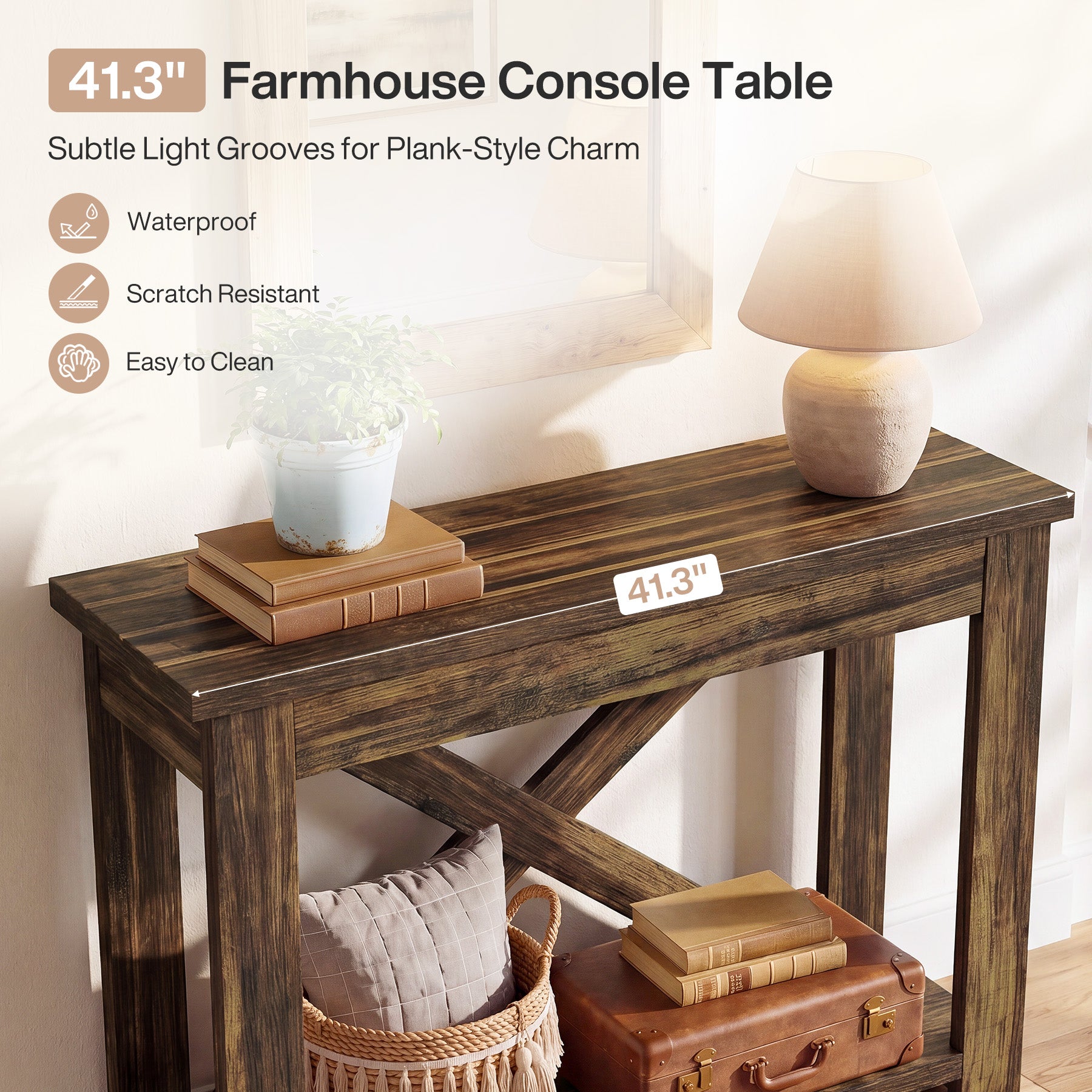 41.3" Farmhouse Console Table, 2-Tier Narrow Sofa Table for Entryway, Living Room