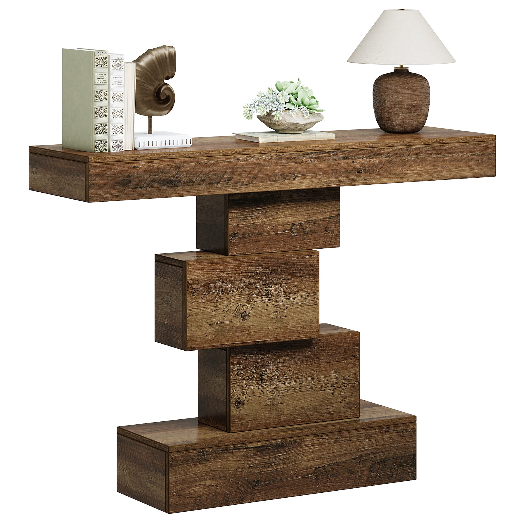 42.5" Rustic Brown Farmhouse Console, Industrial Geometric Sofa Table for Hallway Entrance