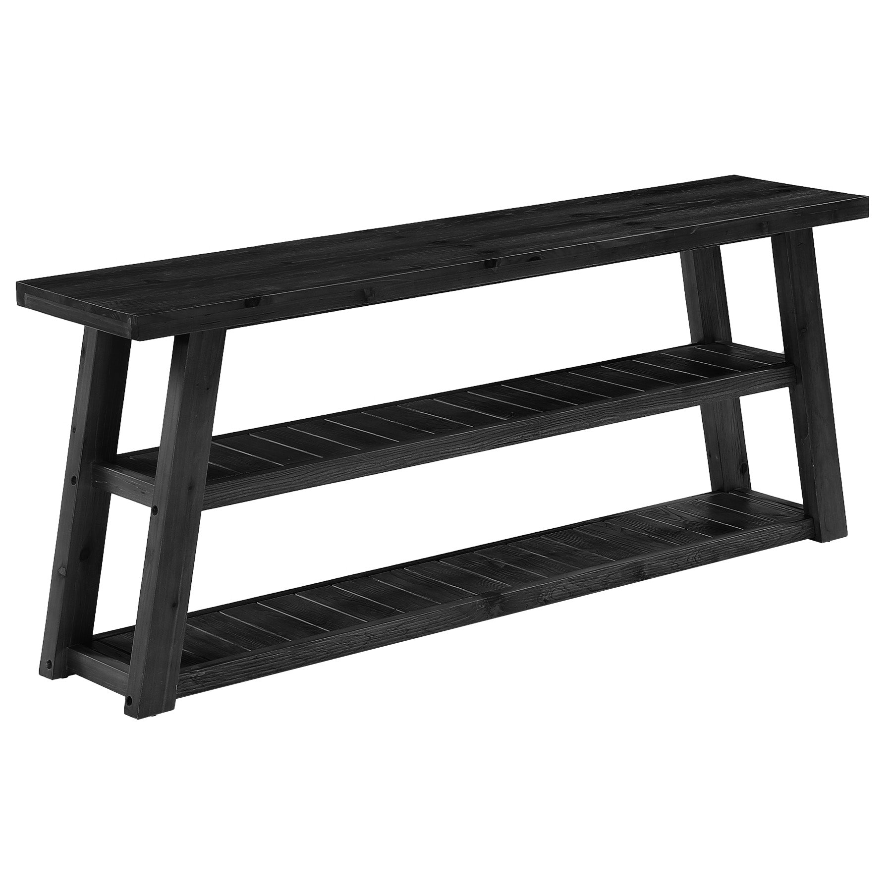 63" Solid Wood Console Table, 3-Tier Farmhouse Entryway Table with Storage Shelves