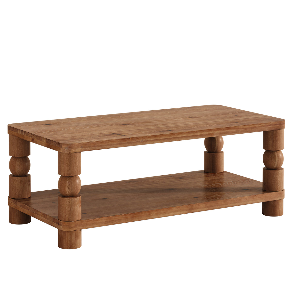 47" Farmhouse Solid Wood Coffee Table, 2-Tier Storage, Living Room
