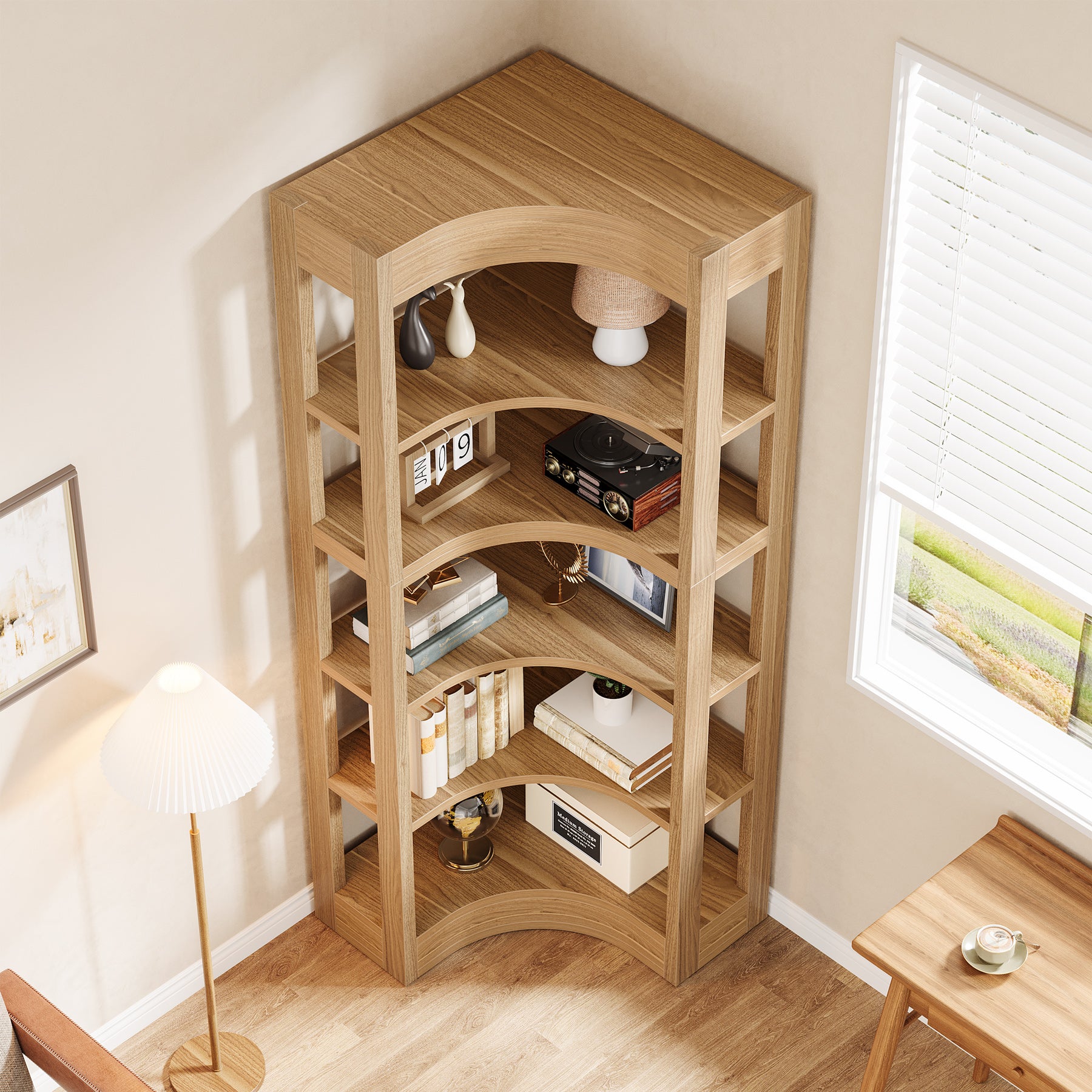 71" Corner Shelf, L-Shaped Bookcase 6-Tier Bookshelf for Home Office