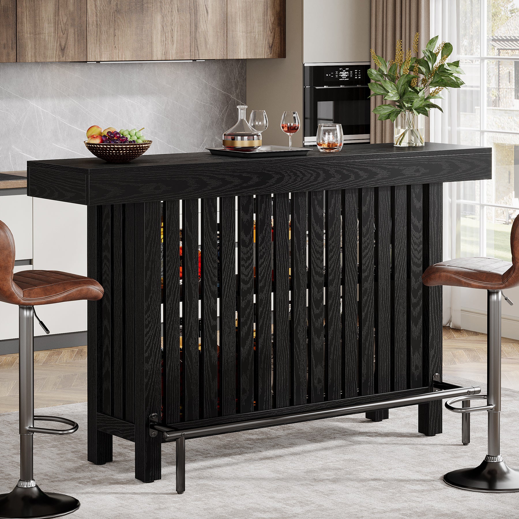 Home Bar Unit, Modern 2-Tier Bar Table with Footrest