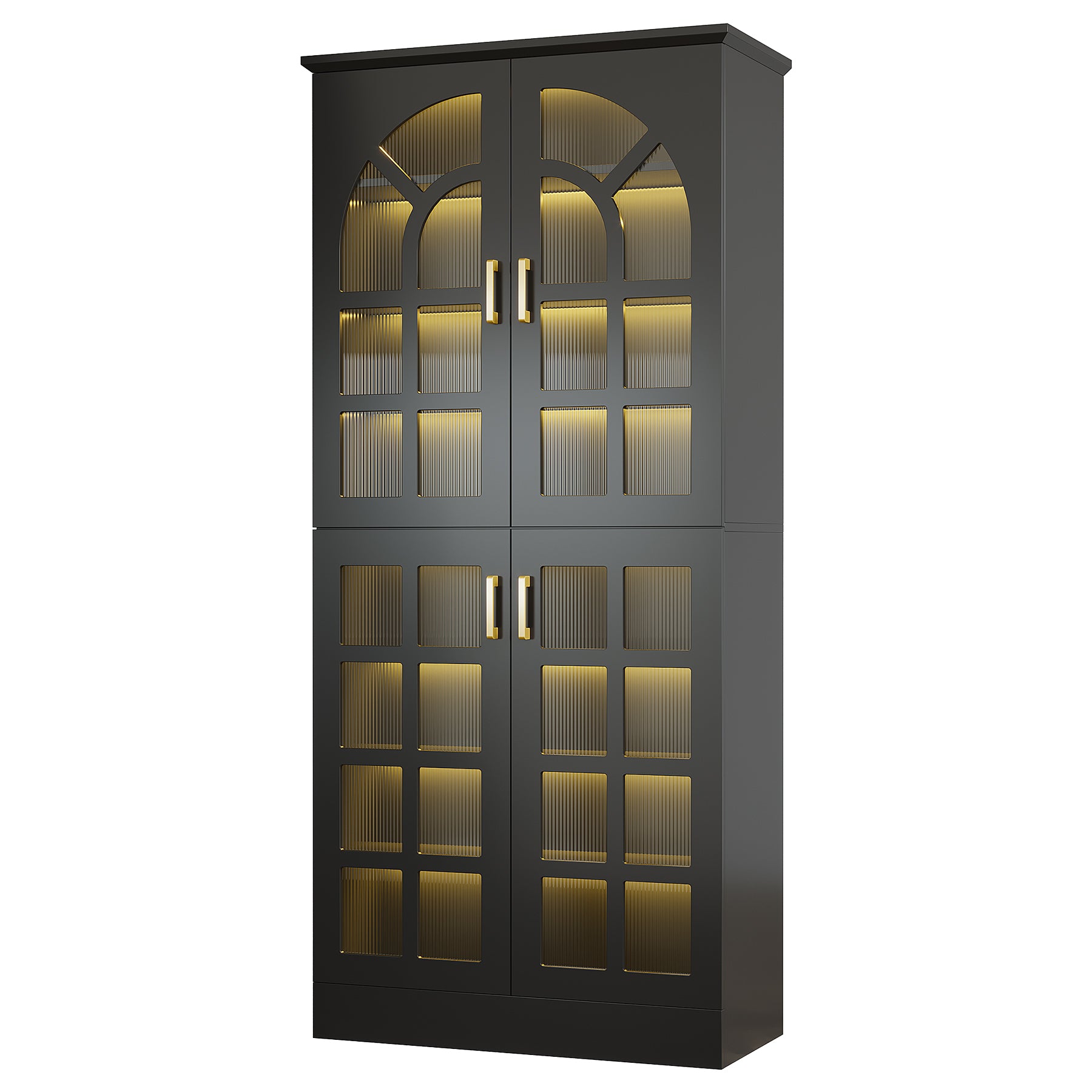 69" Shoe Cabinet, 8-Tier Shoe Rack Organizer with Doors and Led Lights