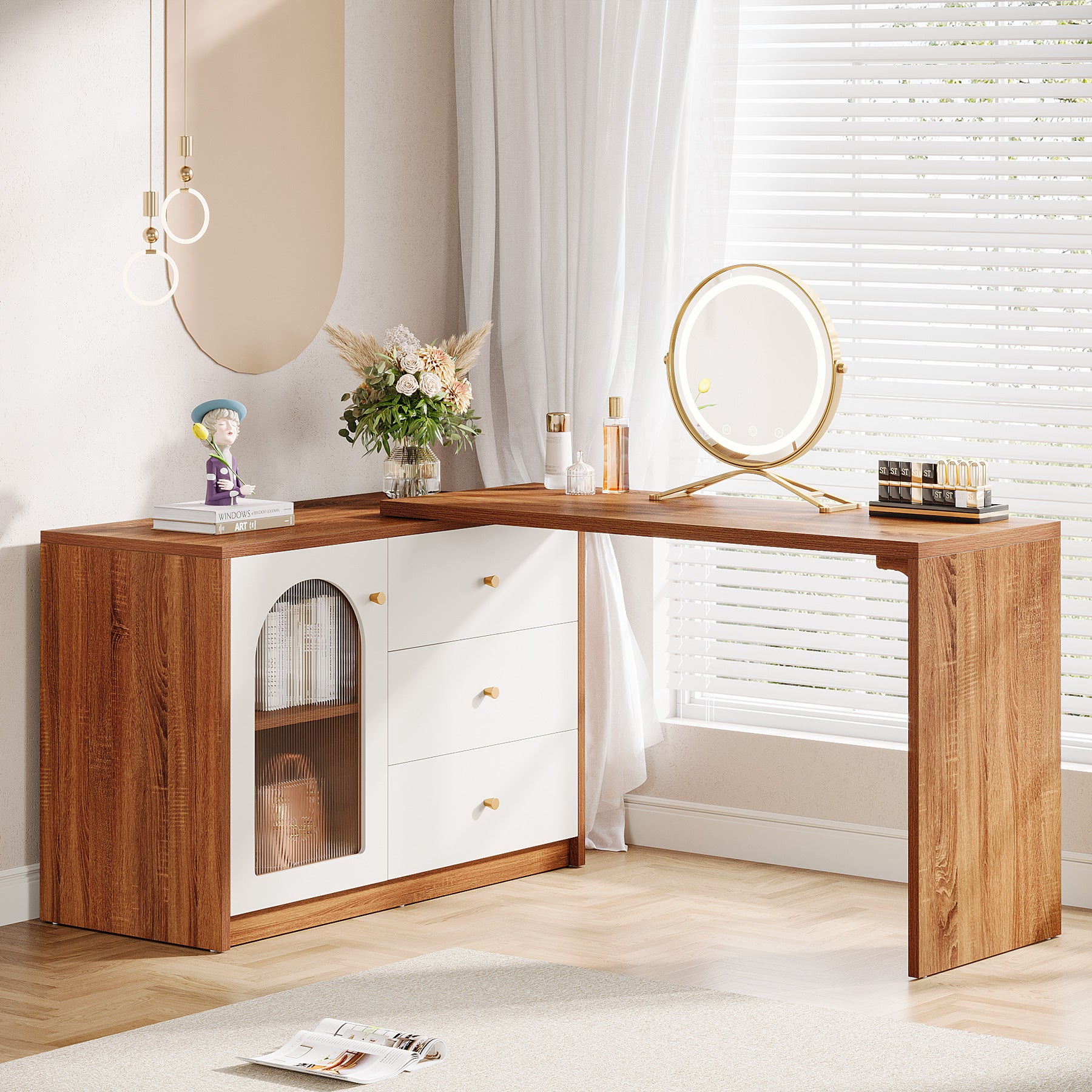 Modern Makeup Vanity, Dressing Table with 3 Drawers and Cabinet