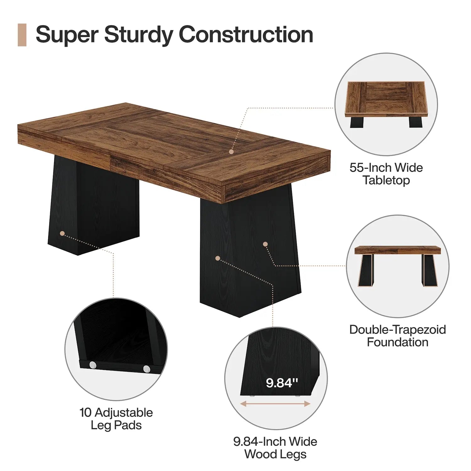 55" Executive Desk with Double Trapezoid Base, Modern Wooden Computer Desk for Home Office
