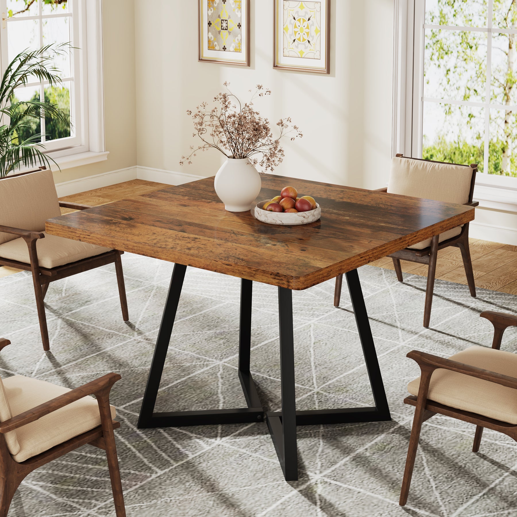 31.5" Square Dining Table, Industrial Kitchen Table with Metal Legs for 4