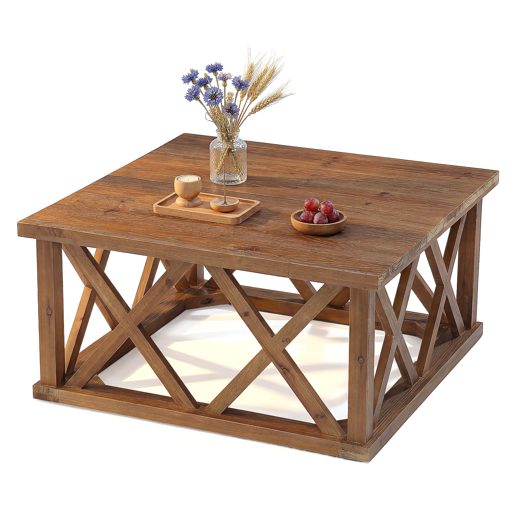 Tribesigns 39.37" Solid Wood Coffee Table, Square Farmhouse Table for Living Room