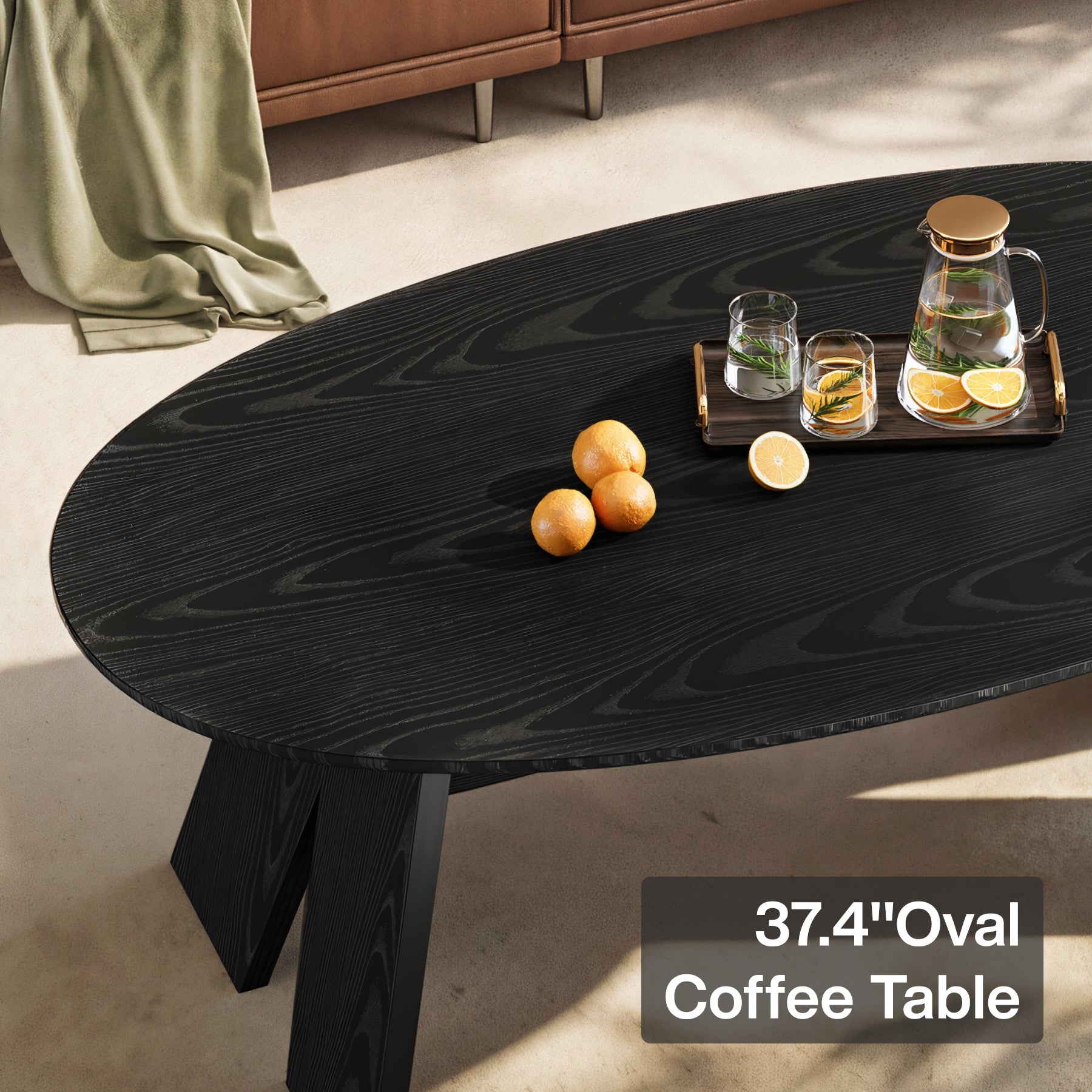 Oval Coffee Table, 47" Modern Center Cocktail Table with Angled Legs