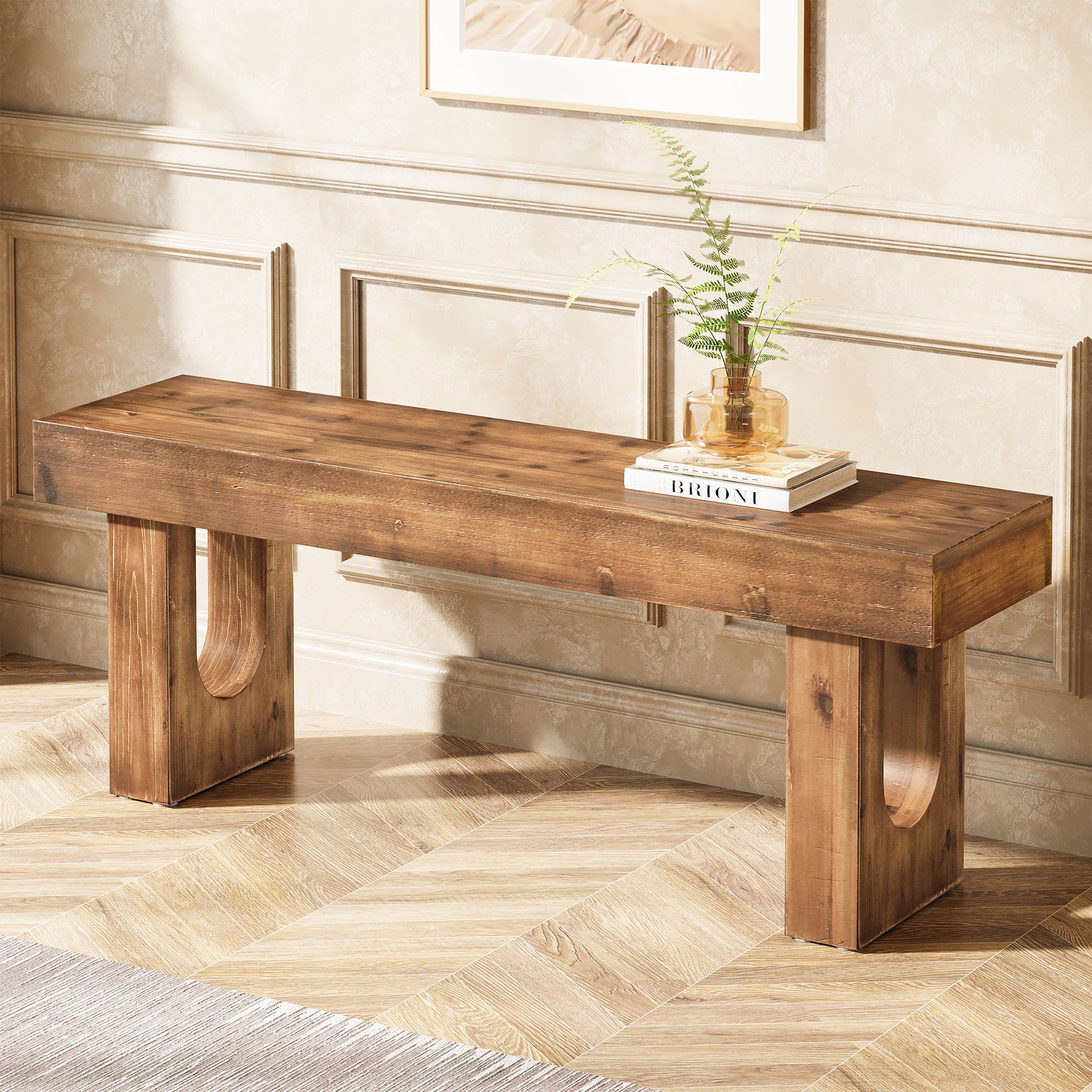 Wood Shoe Bench, 47" Narrow Entryway Bench End of Bed Bench