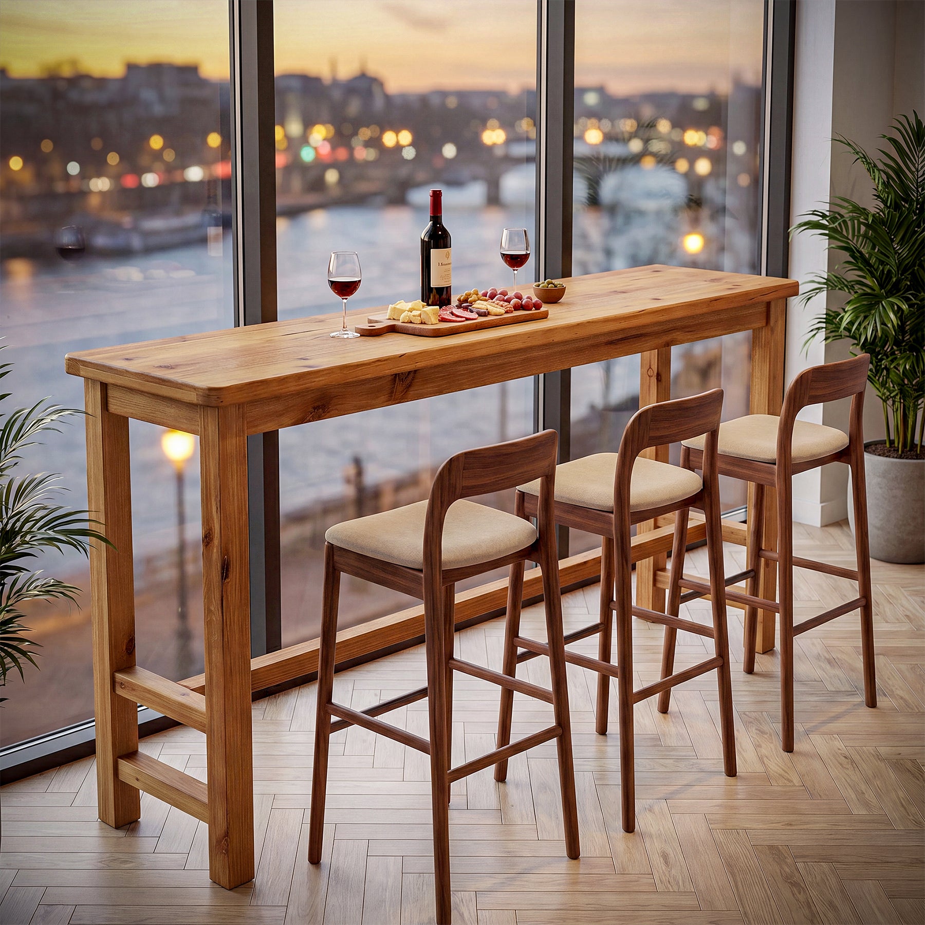 63" Solid Wood Bar Table, Rectangular Counter Height Pub Table for Home Bar