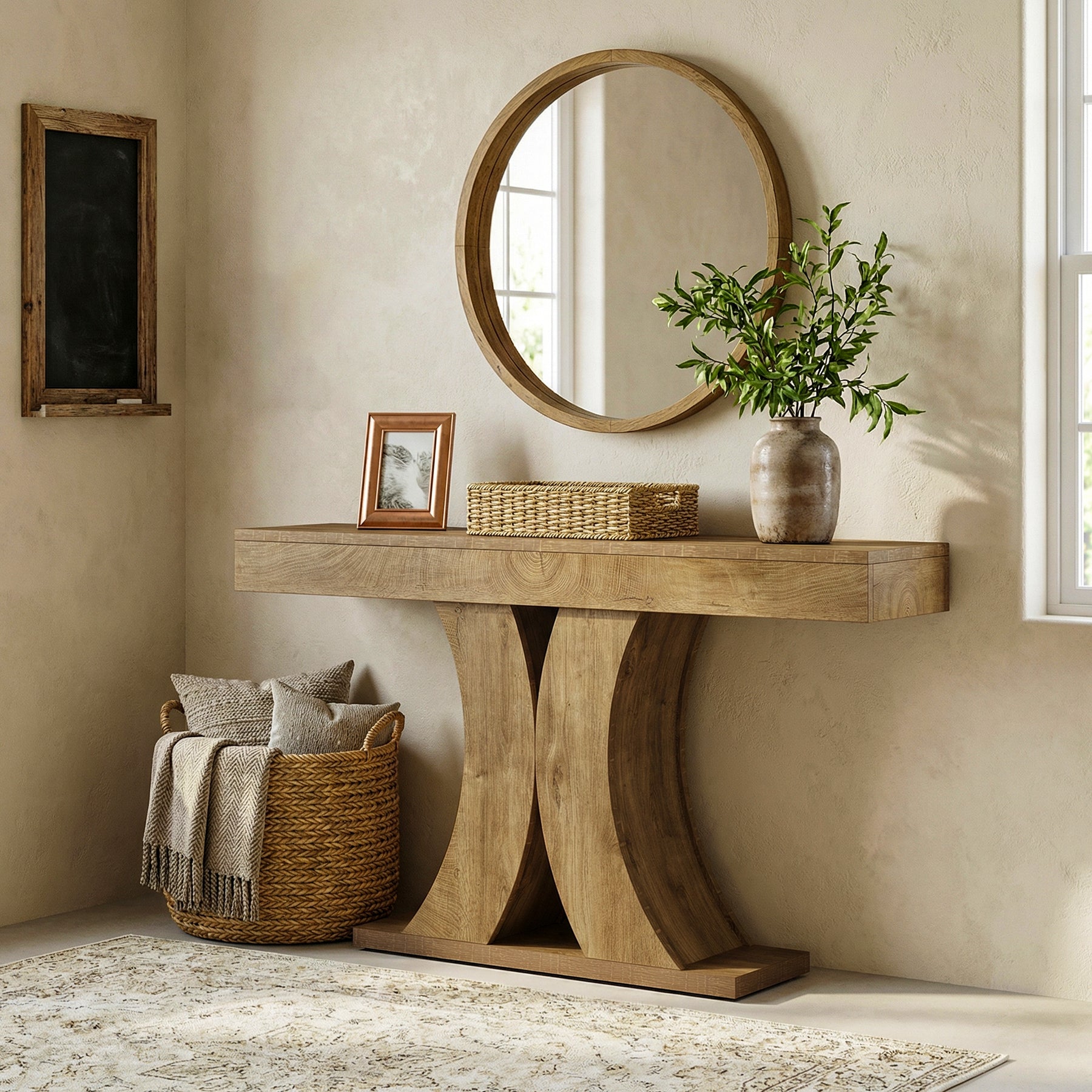 59" Narrow Farmhouse Console Table, Wooden Sofa Table with X-Frame Base for Entryway, Hallway, or Behind Couch