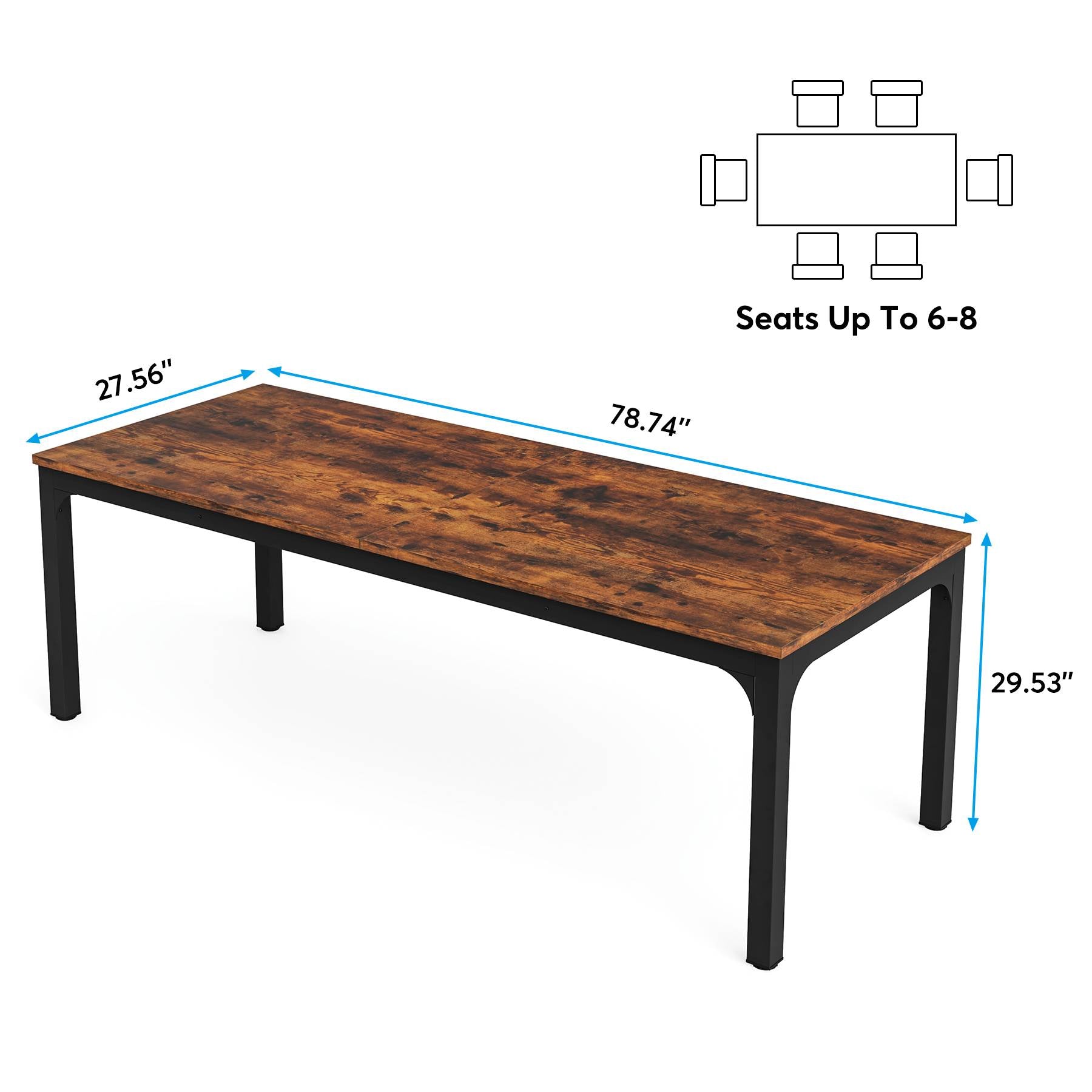 Rectangular Dining Table, 78 inch Long Kitchen Table for 6-8 People