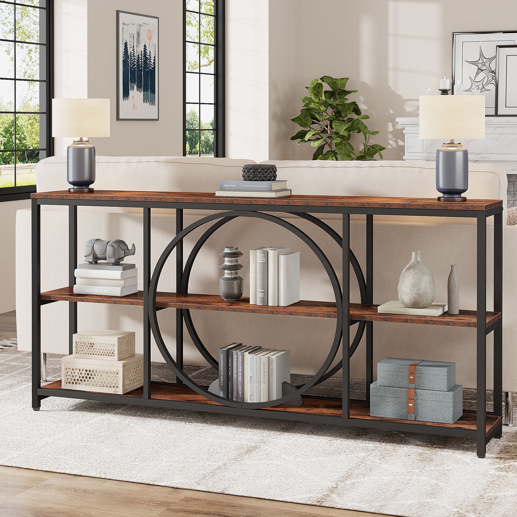 70.9" Console Table, Narrow Sofa Table with 3 Tier Storage Shelves